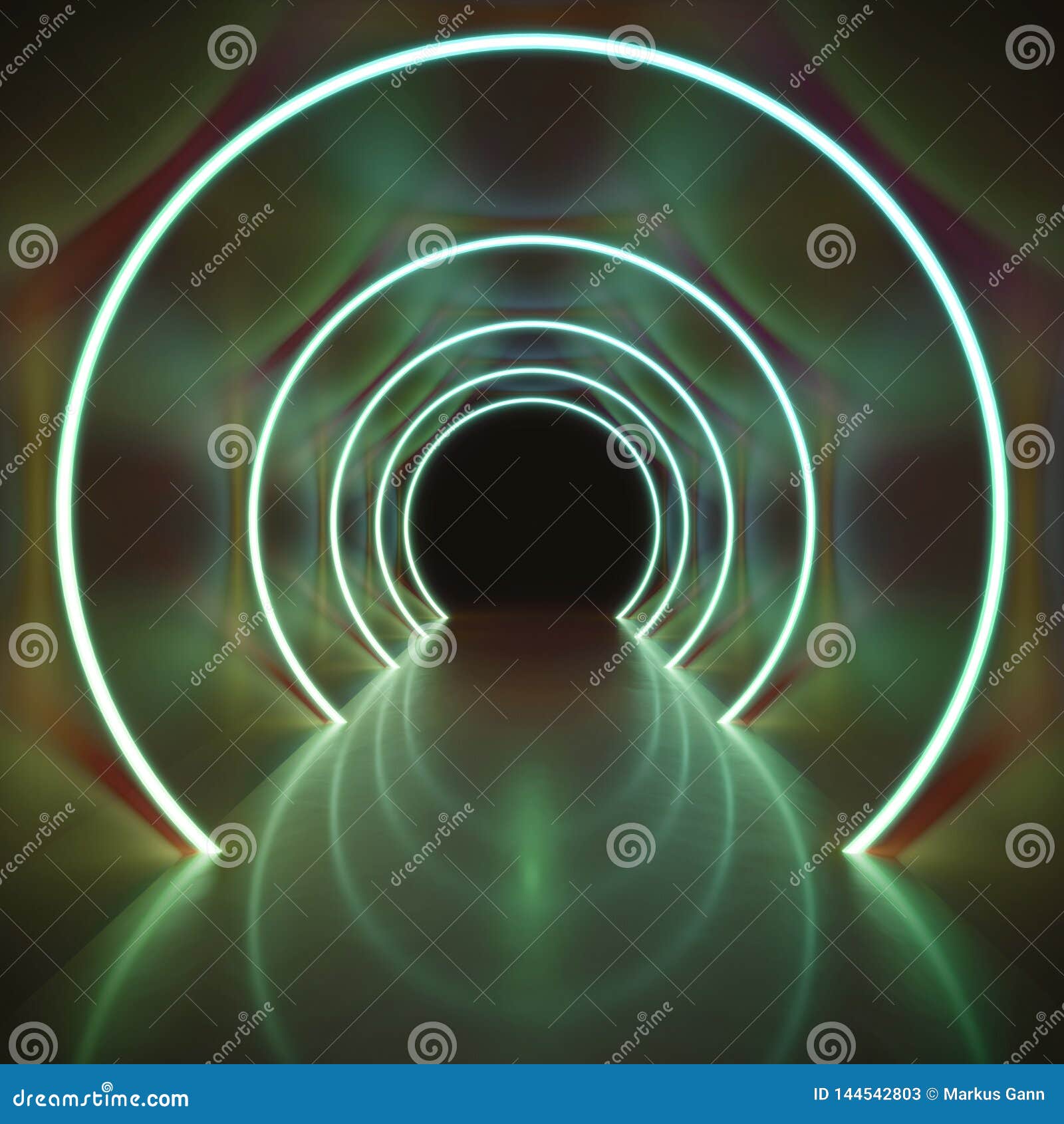 Neon Light Circles Tunnel Background Stock Illustration - Illustration ...