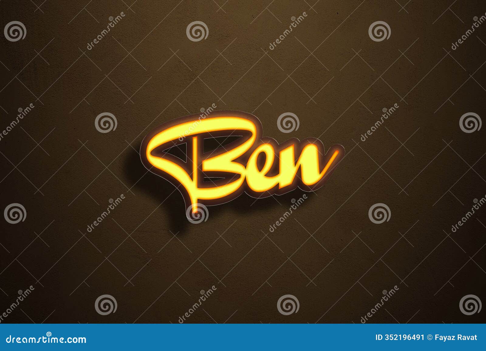 yellow neon light text effect of name ben on golden background