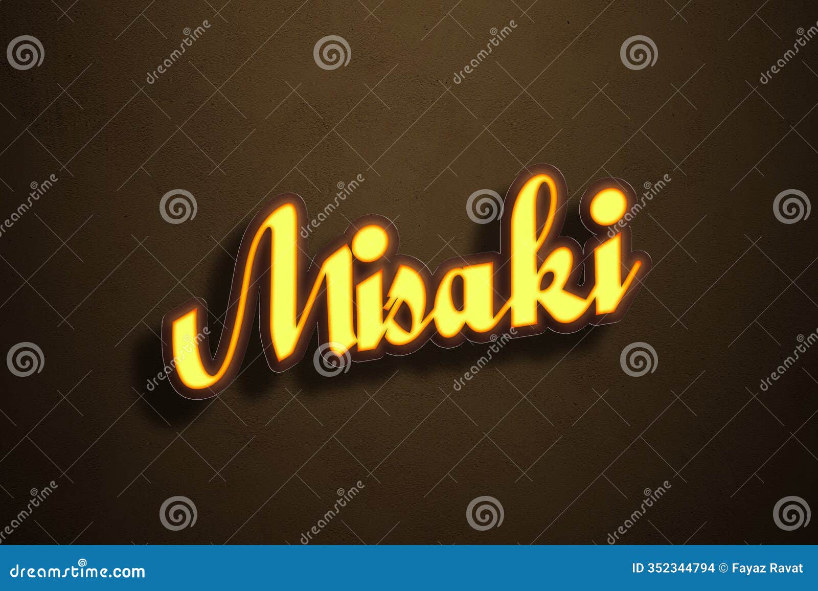 yellow neon light text effect of name misaki on golden background