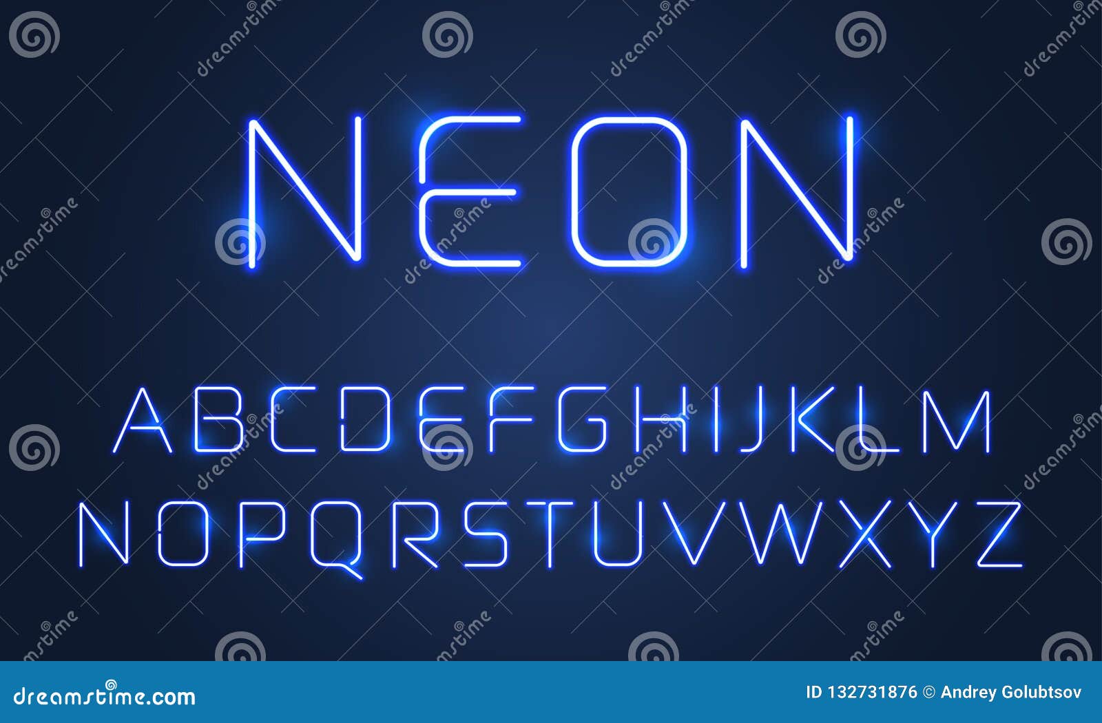 Neon Light Font Alphabet Letters Set. Vector Blue Ultraviolet Neon ...