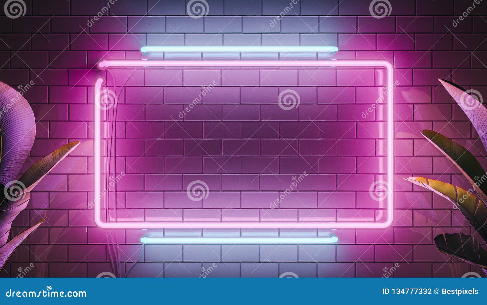 Neon Light Sign Board Background. 3d Modern Illustration. Neon Elements