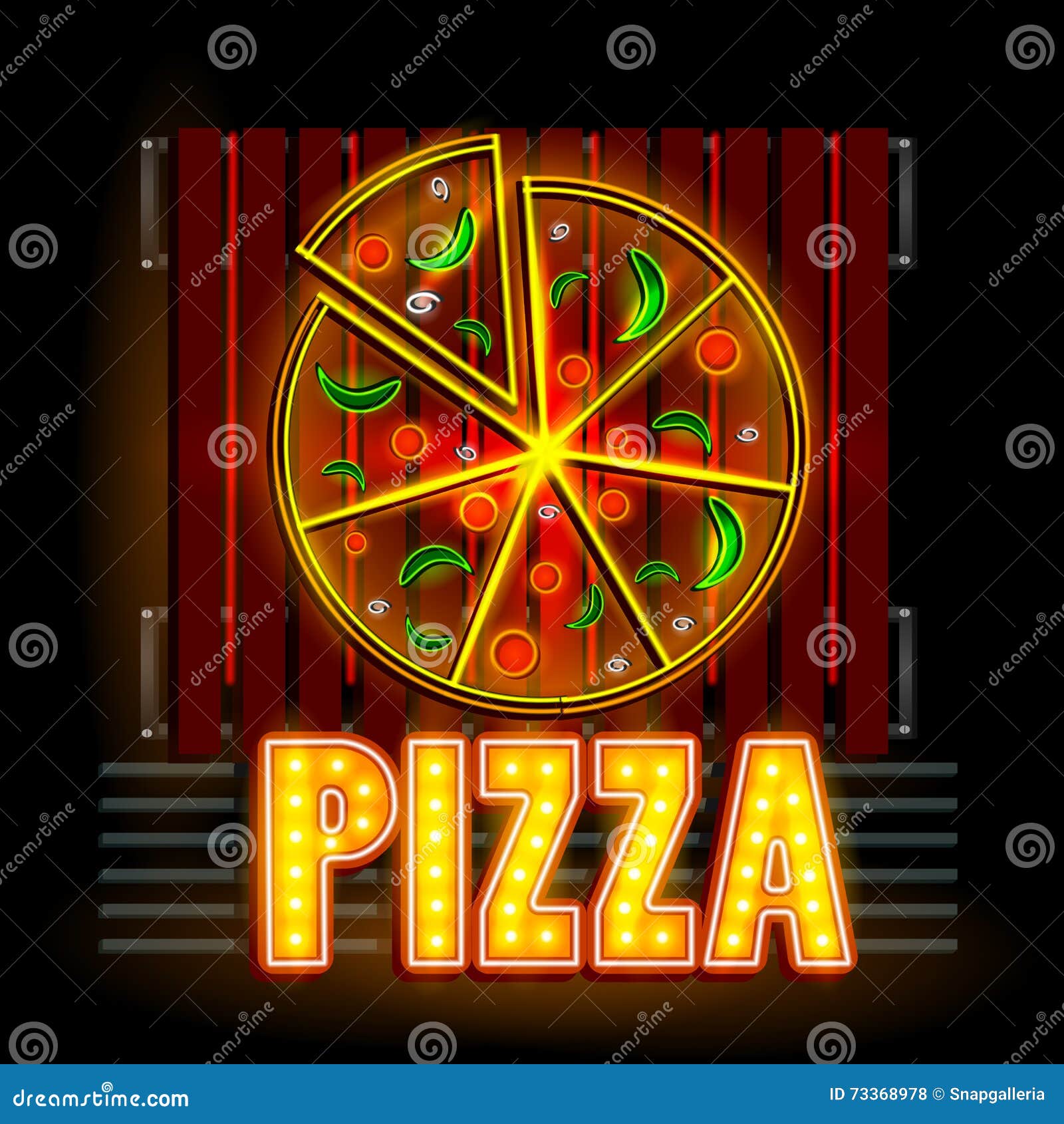 Neon Light Signboard for Pizza Shop Stock Vector Illustration of