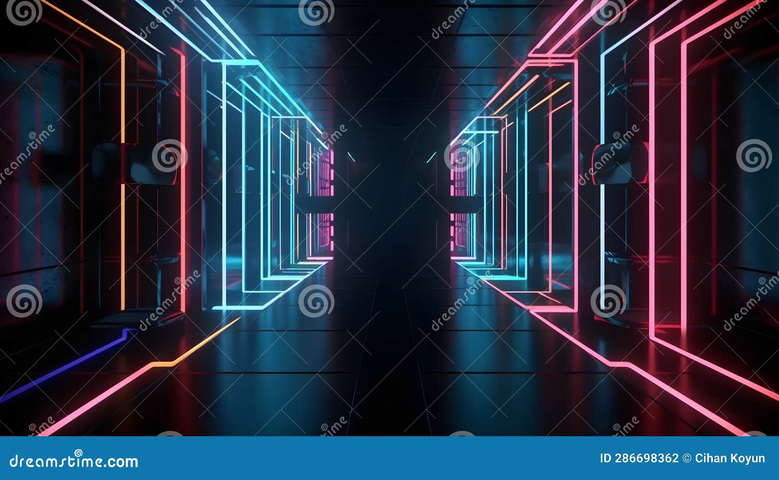 Neon Lights Urban Nightscape Stock Illustration - Illustration of ...