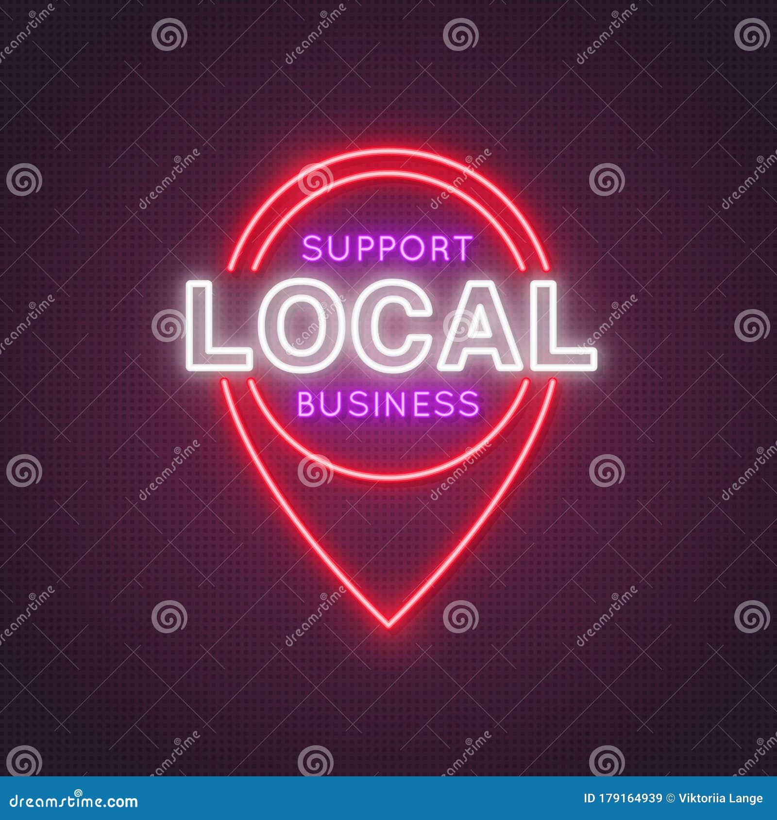neon location icon with the words support local business.