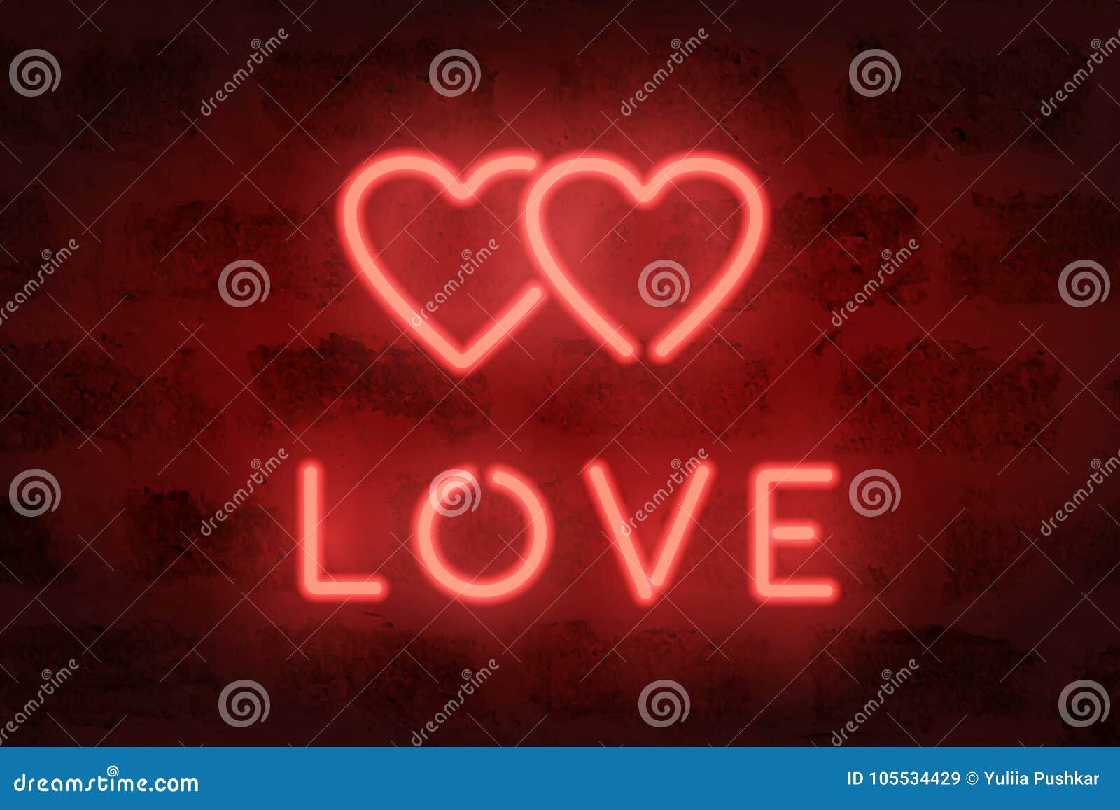 Neon Love Sign on the Wall. Neon Illuminated Hearts Stock Vector Illustration of night, couple
