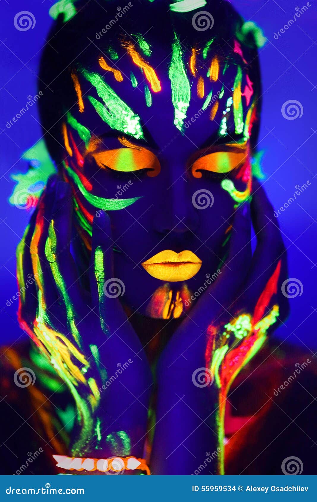 People Covered Neon Body Paint Take Editorial Stock Photo - Stock Image