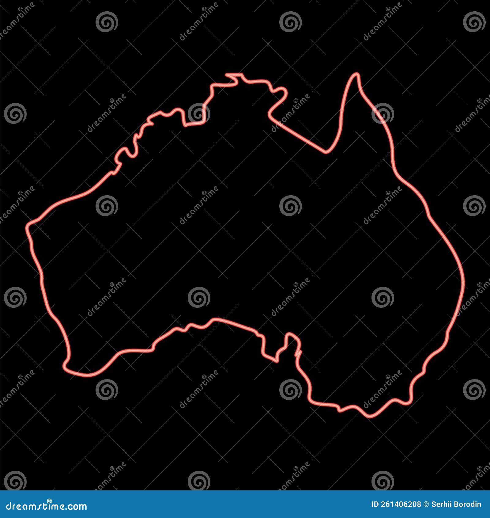 Neon Map Of Australia Continent. Outline Of Australian Country, Neon