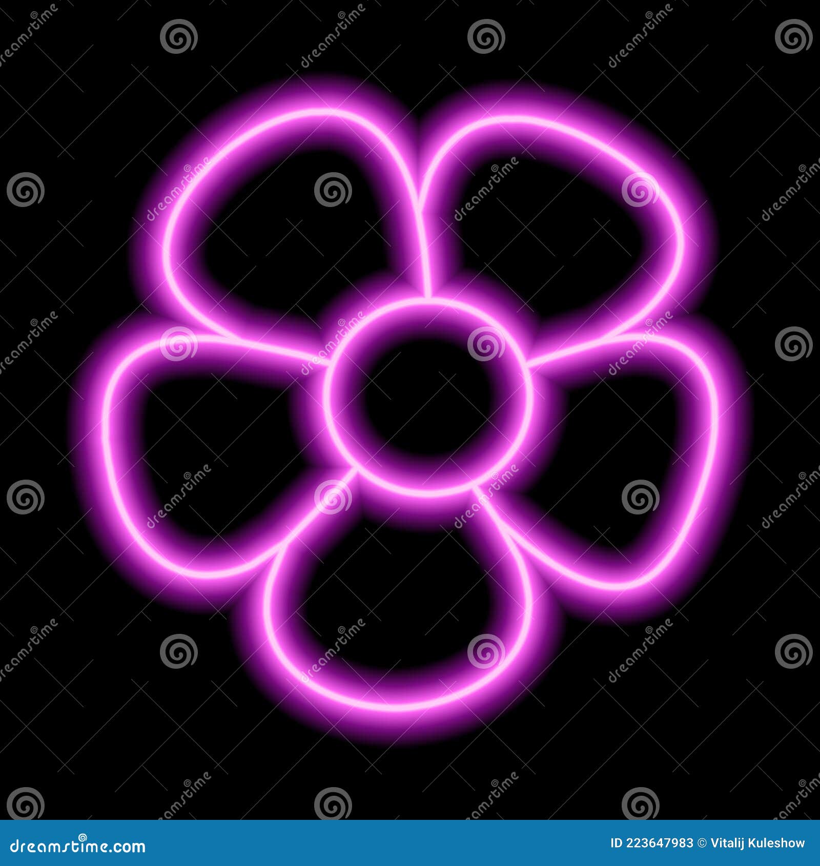 Neon Pink Flower with Petals on a Black Background. Simple Illustration ...