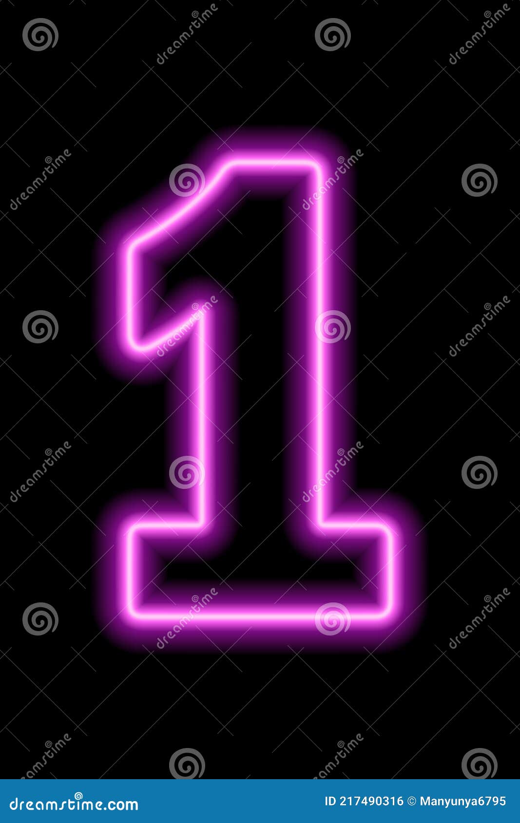 Neon Pink Number 1 on Black Background. Learning Numbers, Serial Number