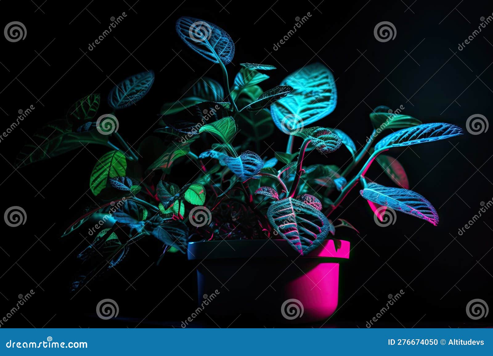 Neon Plant in Dark Room, with Dramatic Lighting Stock Photo Image of modern, lighting 276674050