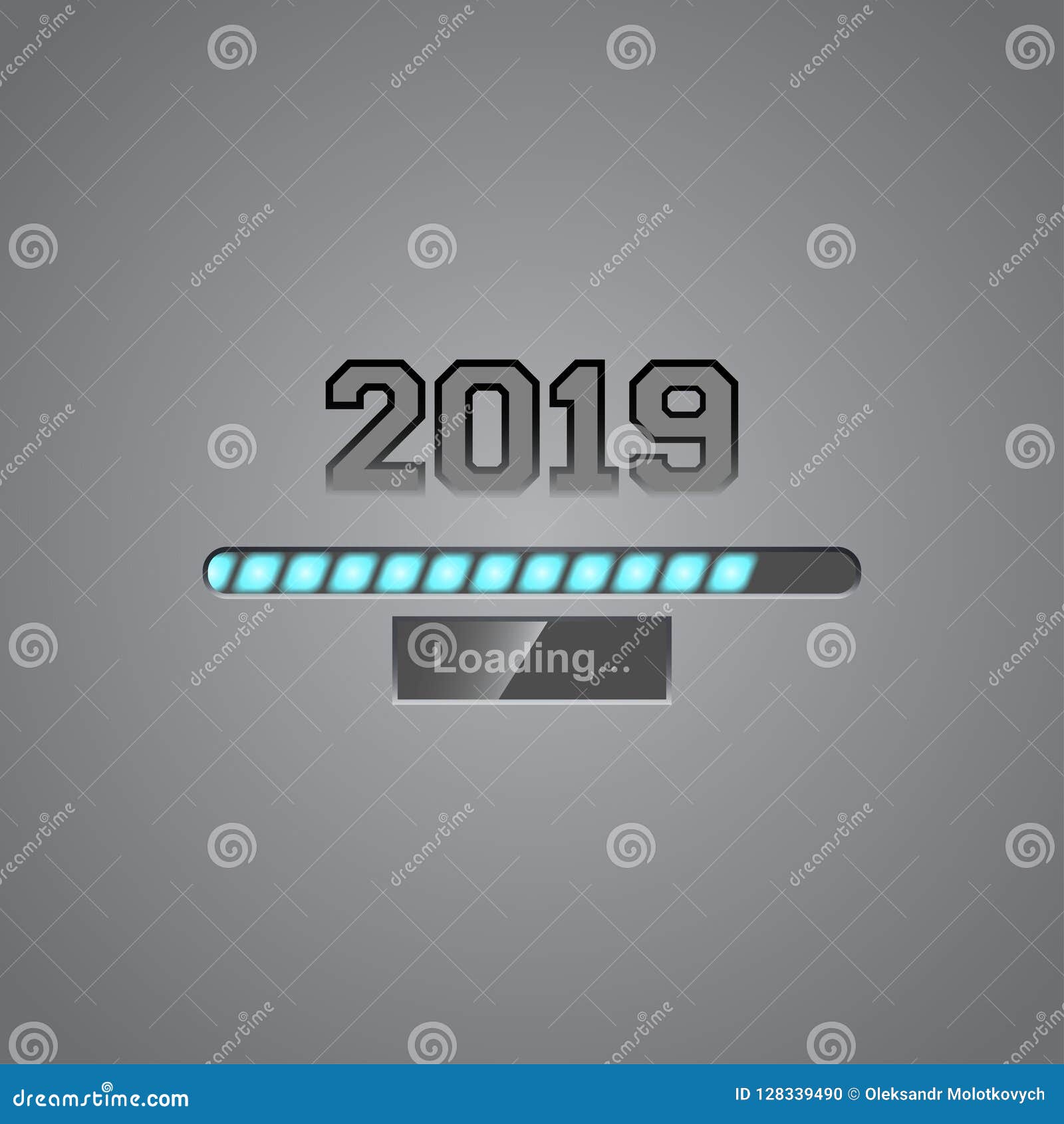 Neon Progress Bar Showing Loading of 2019 New Year. Vector. Stock ...