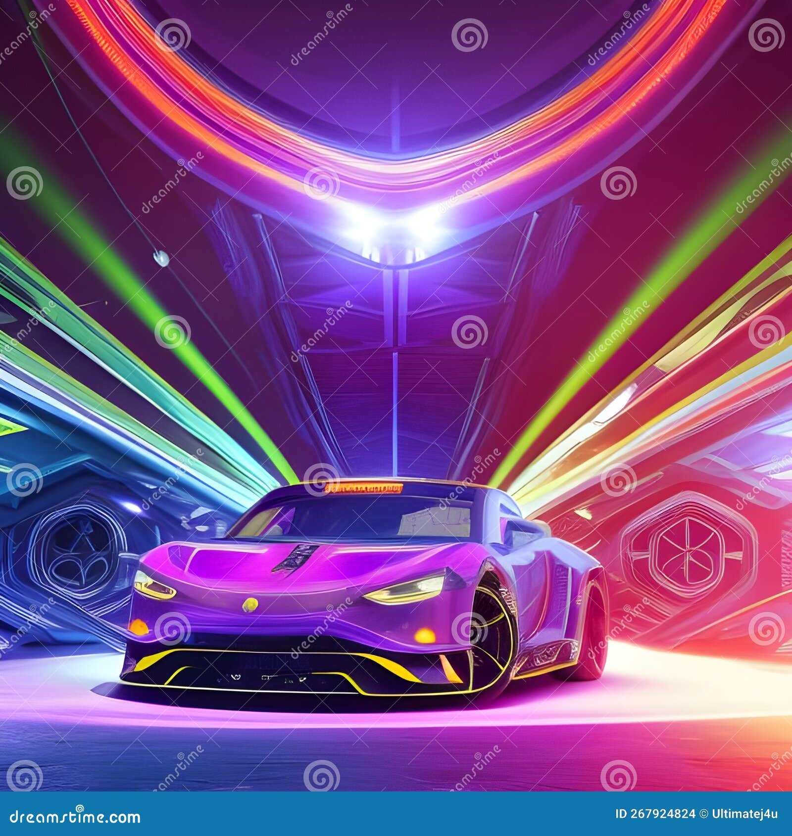 Neon Race Sports Car Light Cyberpunk Purple Yellow Background Ai Generative  Art Stock Illustration - Illustration of green, clouds: 267924824