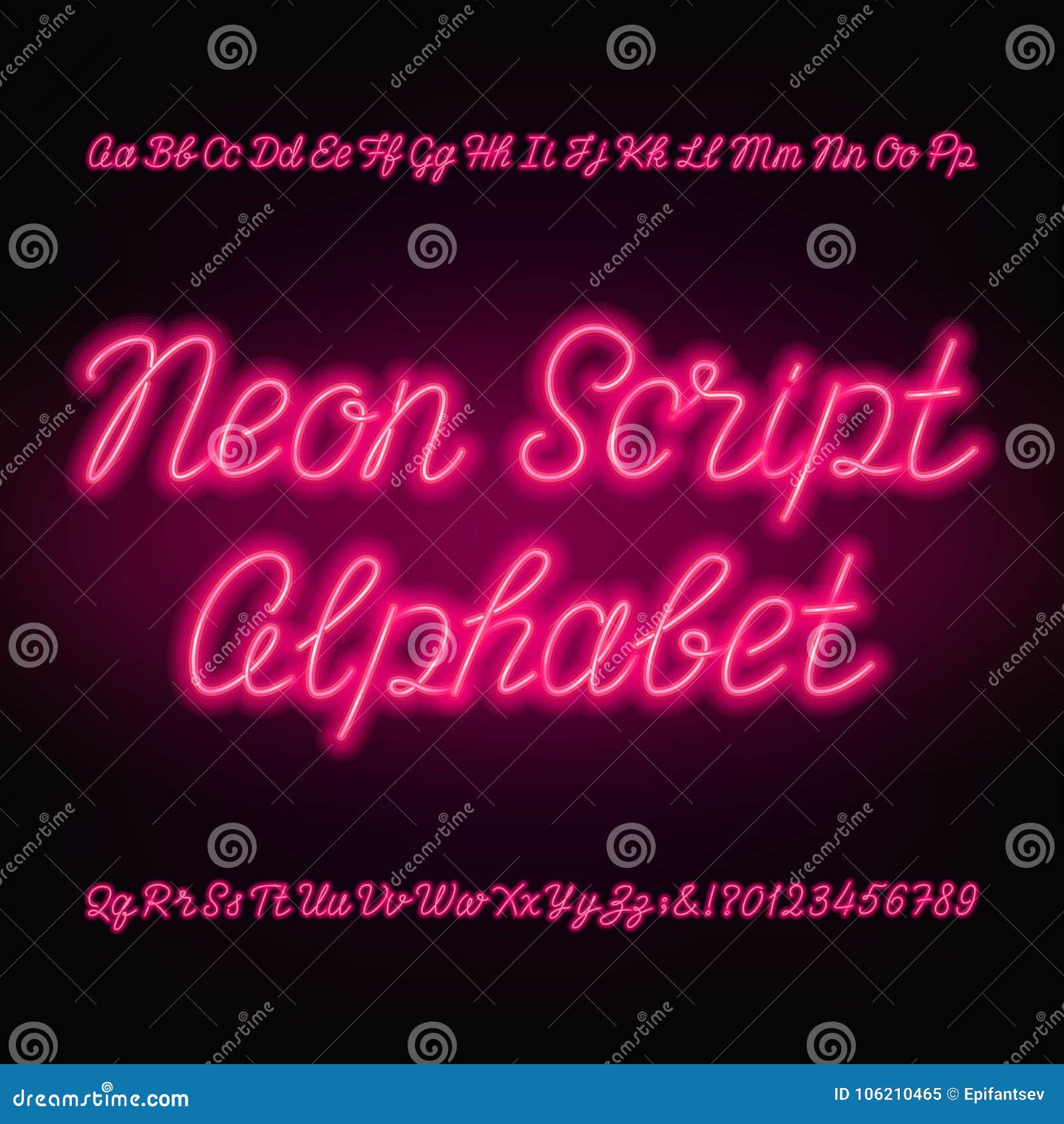 neon script alphabet font. handwriting neon uppercase and lowercase letters and numbers.