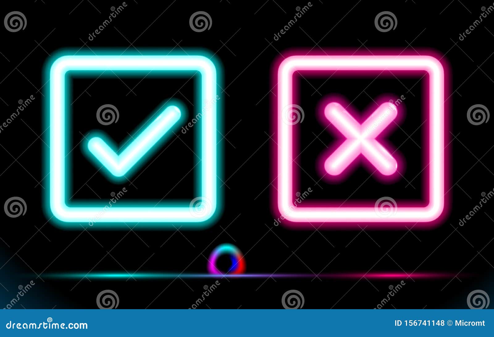 Neon Set Blue Lamp Checkmark with Pink Crosshair Icons in a Square. Tick,  Cross Symbols. Modern Ui Stock Vector - Illustration of bright, crosshair:  156741148