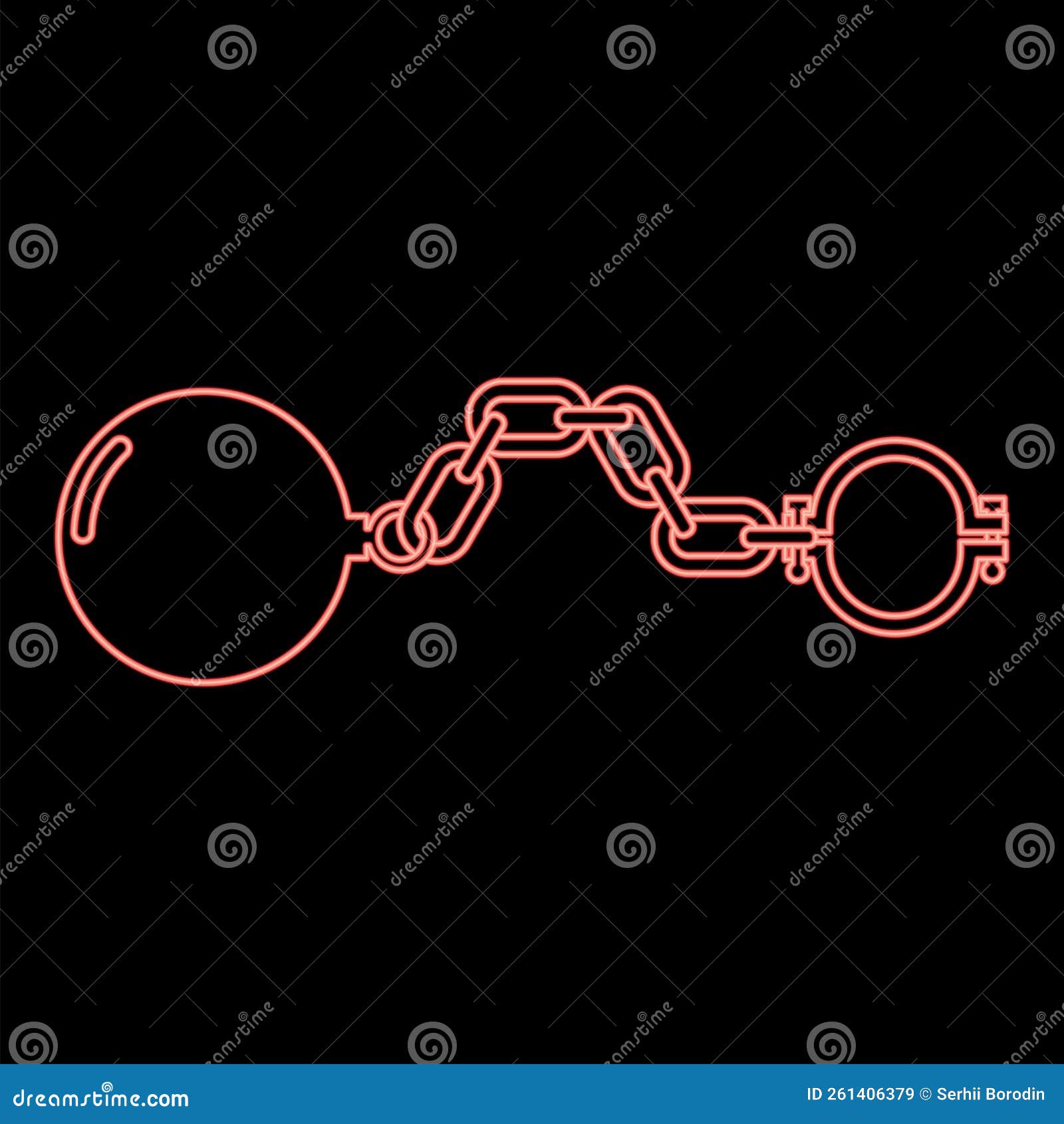 Neon Shackles with Ball Red Color Vector Illustration Image Flat Style