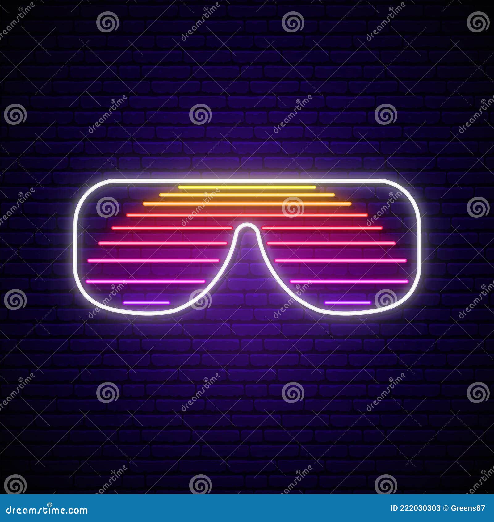 neon shutter glasses sign in retro 80s style.