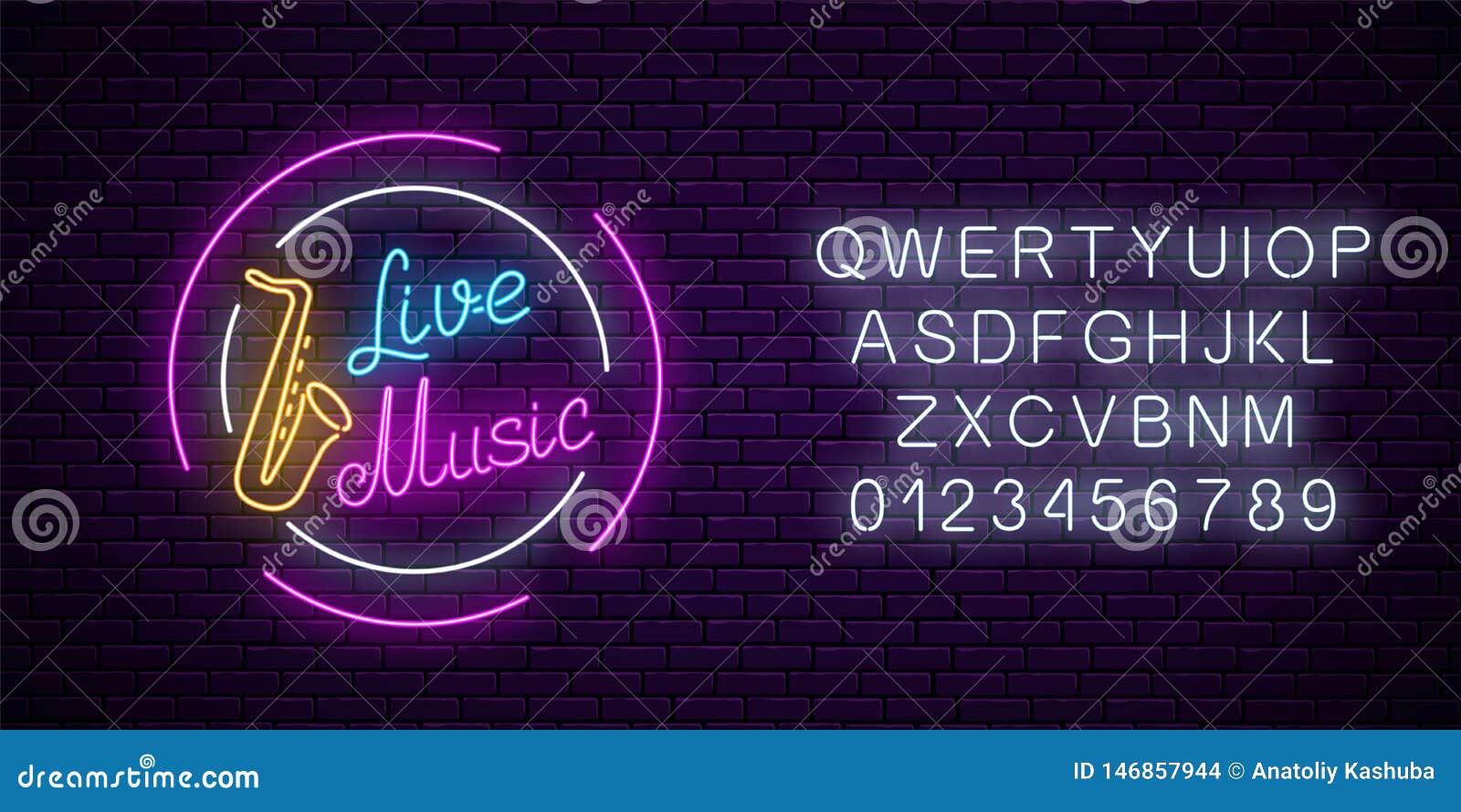 Neon Sign Of Bar With Live Music With Alphabet Advertising Glowing Signboard Of Sound Cafe With Saxophone Symbol Stock Vector Illustration Of Live Entertainment 146857944