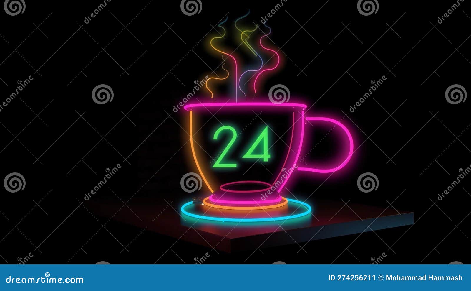 Neon Sign on Black Background, Made with Generative AI Stock