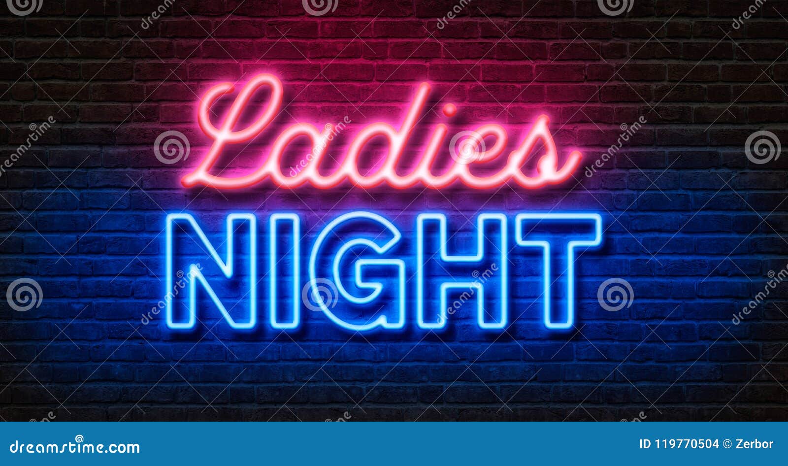 Neon Sign on a Brick Wall - Ladies Night Stock Illustration ...