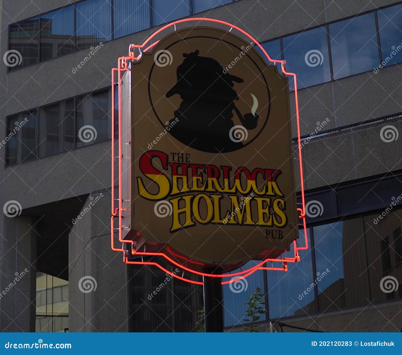 Neon Sign on Building in Downtown Edmonton Alberta Editorial Stock