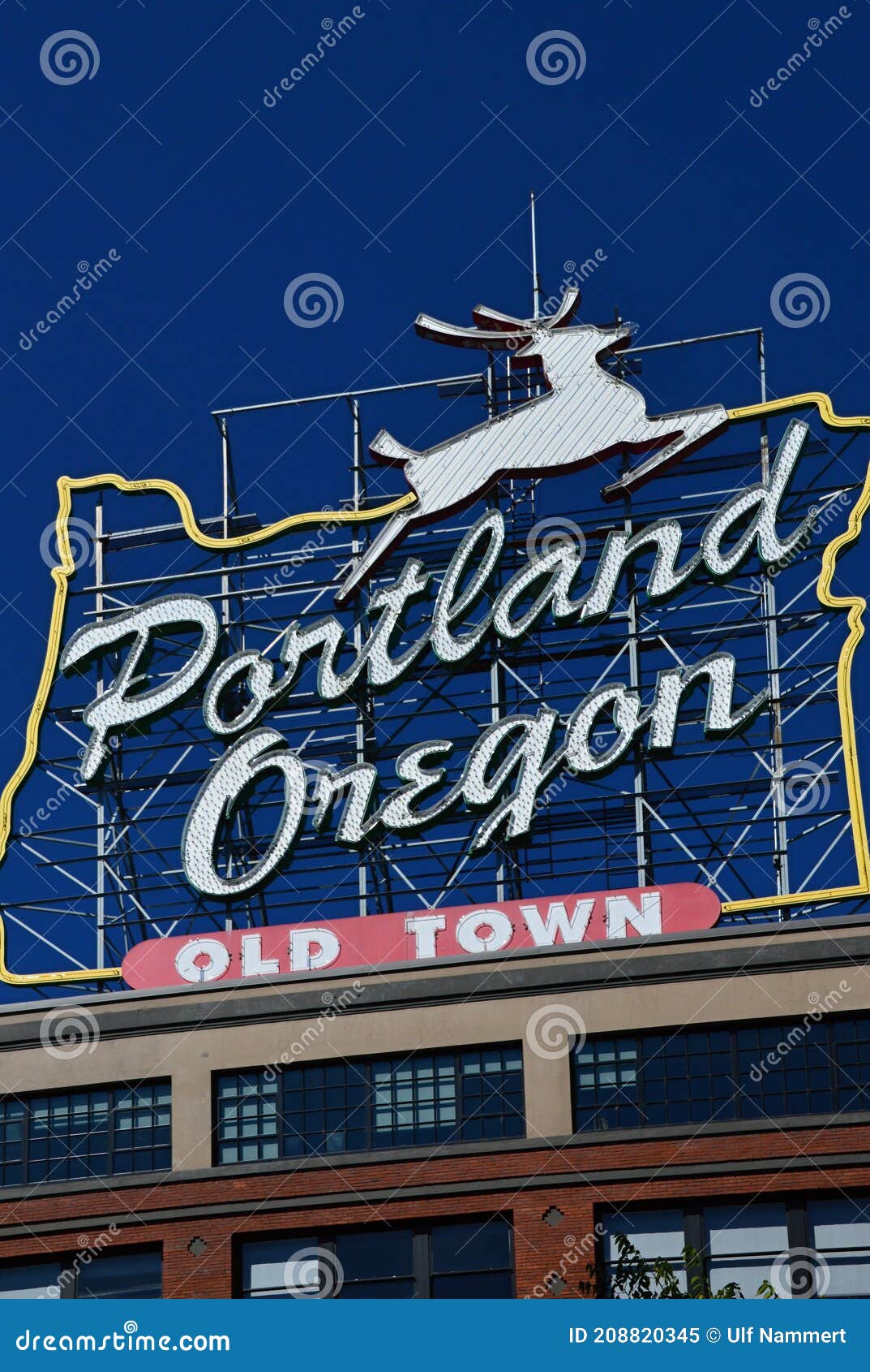 neon sign at an historical building in dowtown portland in oregon