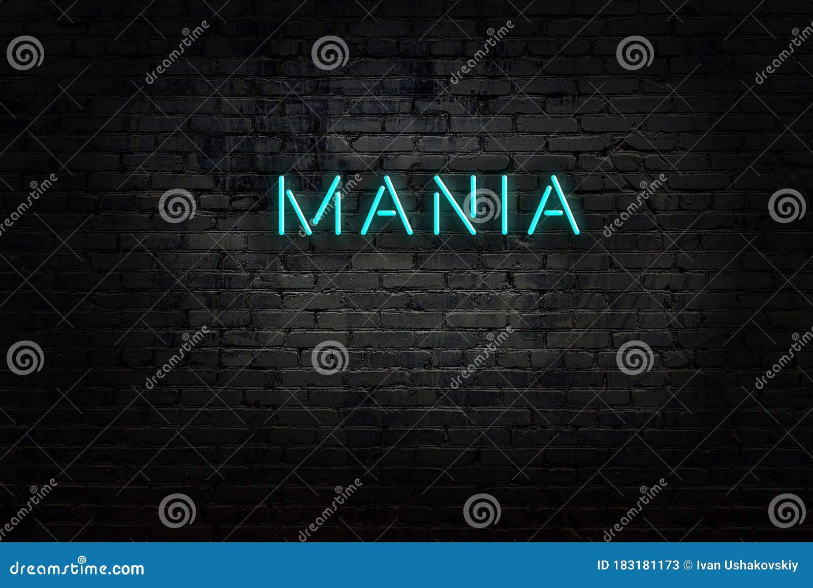 Neon Sign with Inscription Mania Against Brick Wall Stock Image - Image ...