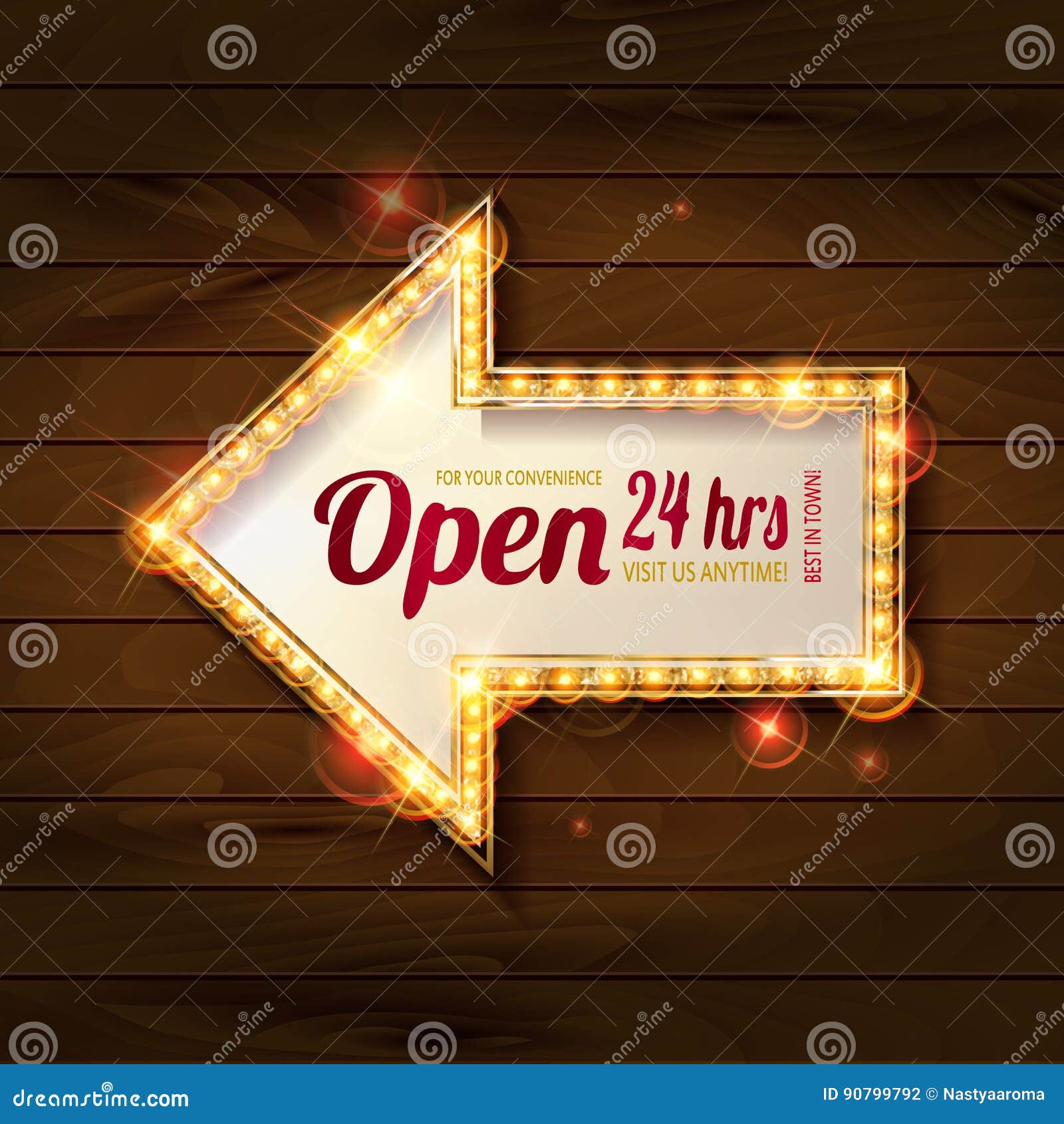 Neon Sign Set on Wooden Background. Stock Illustration Illustration