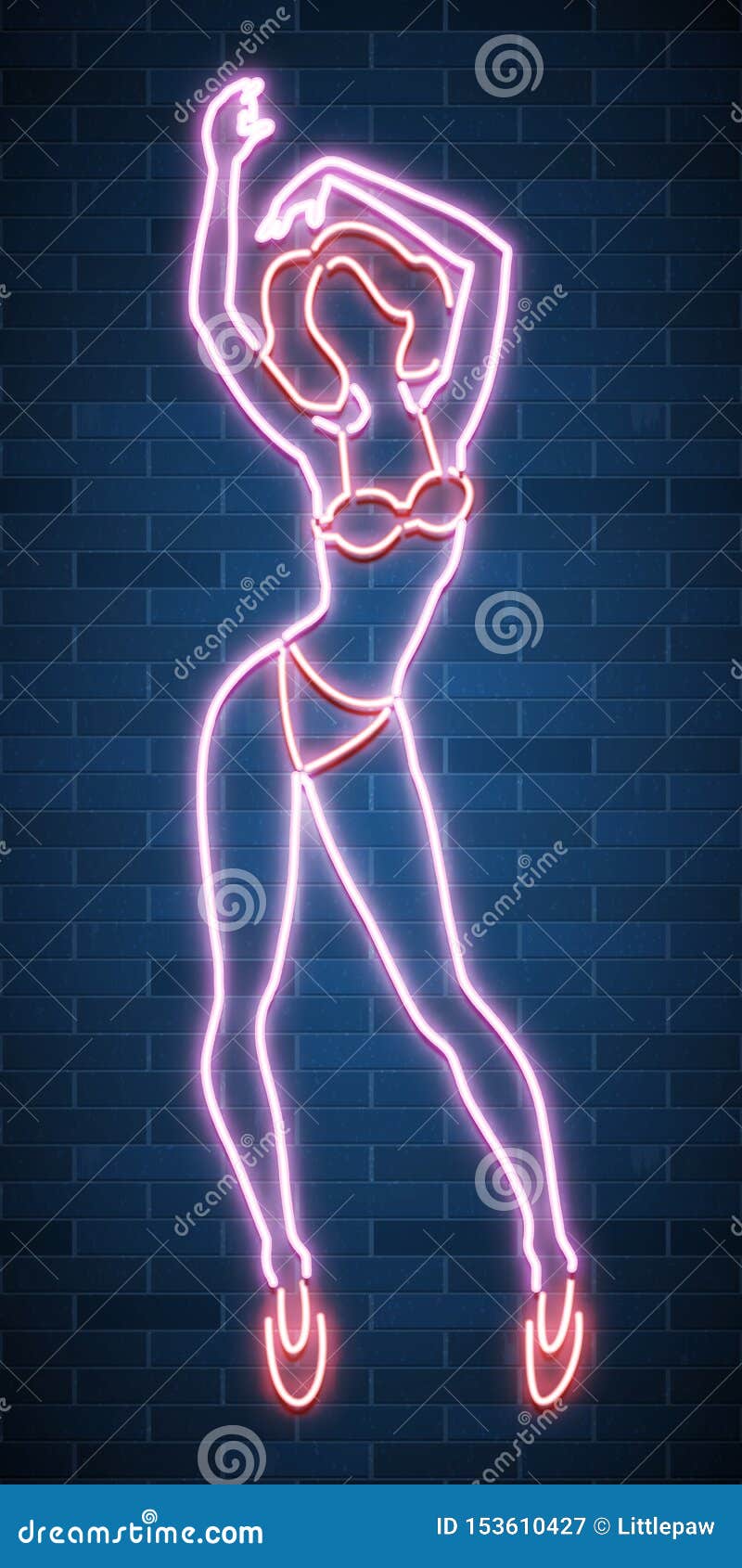 Neon Silhouette Banner Girl Figure Woman Silhouette Nightclub