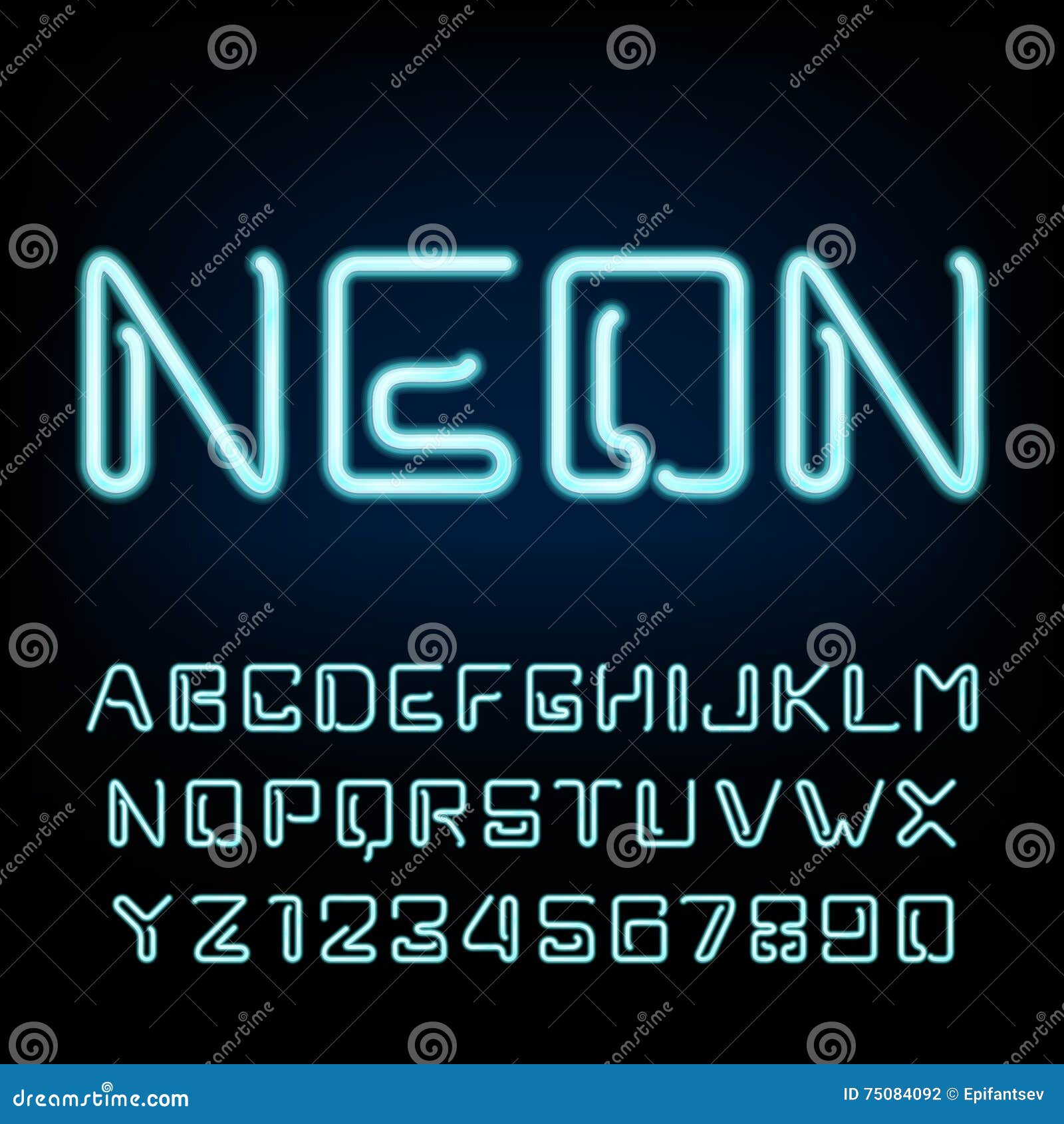 Neon Tube Alphabet Font. Futuristic Type Letters and Numbers on a Dark ...