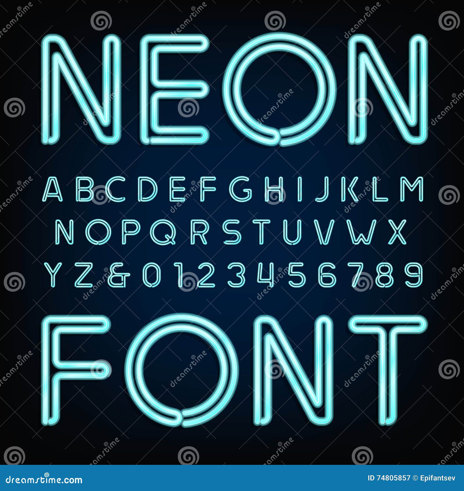 Neon Tube Alphabet Font. Type Letters and Numbers. Stock Vector ...