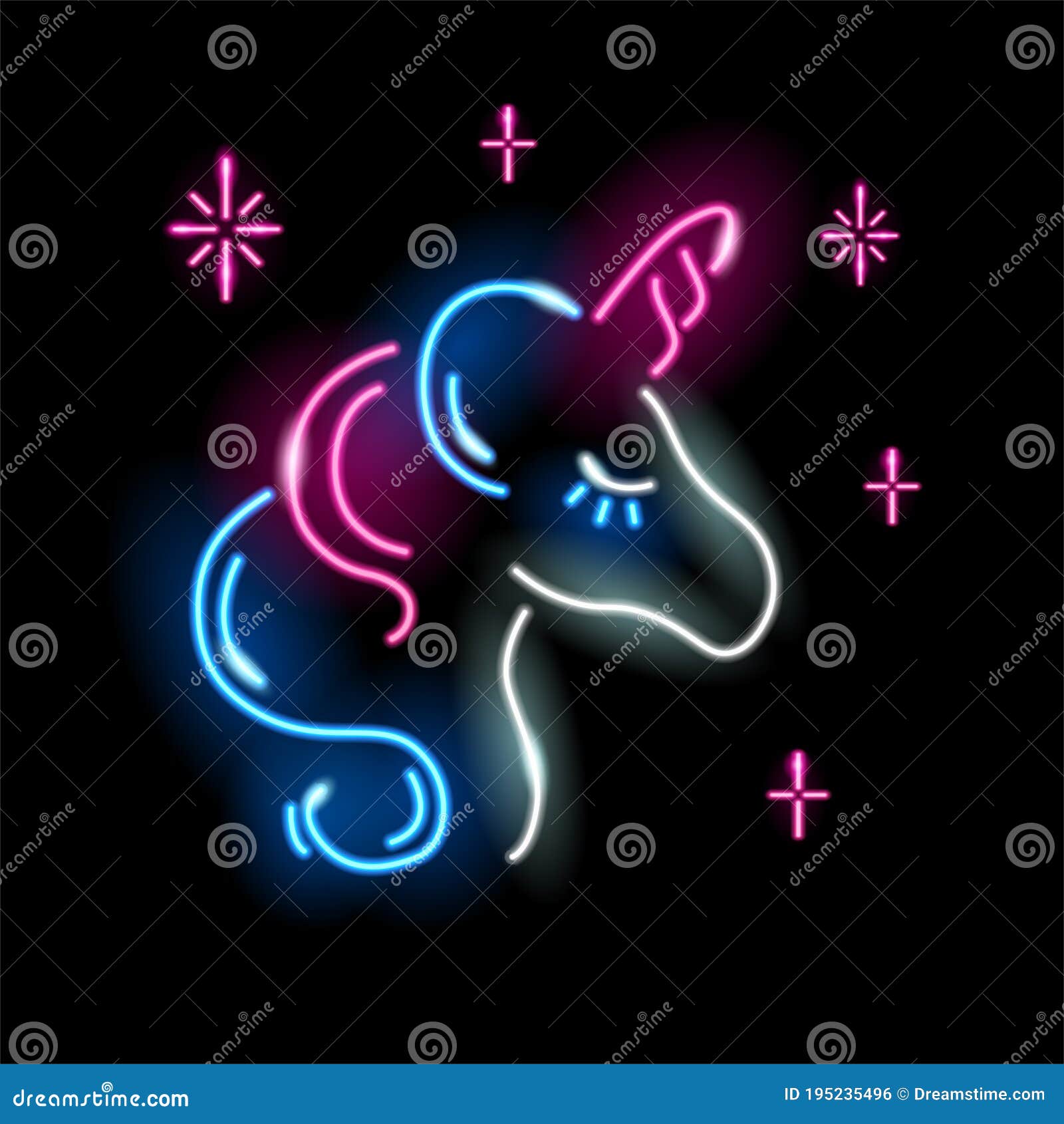 Neon Unicorn Face Icon Isolated on Black Background. Girl, Magic ...