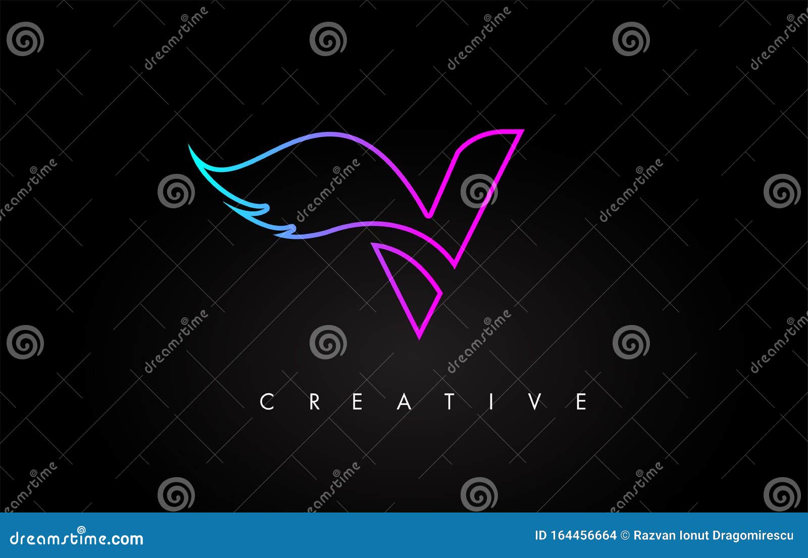 Neon V Letter Logo Icon Design With Creative Wing In Blue Purple Magenta Colors Stock Vector Illustration Of Typeface Element