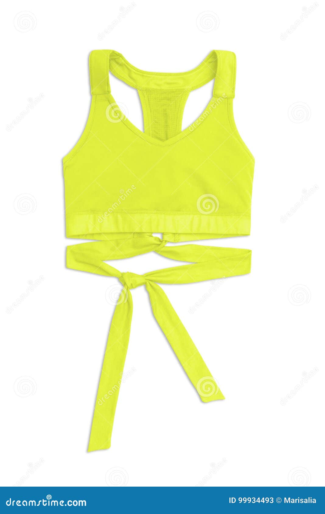 Neon Yellow Sports Bra with Ribbon Band Isolated on White