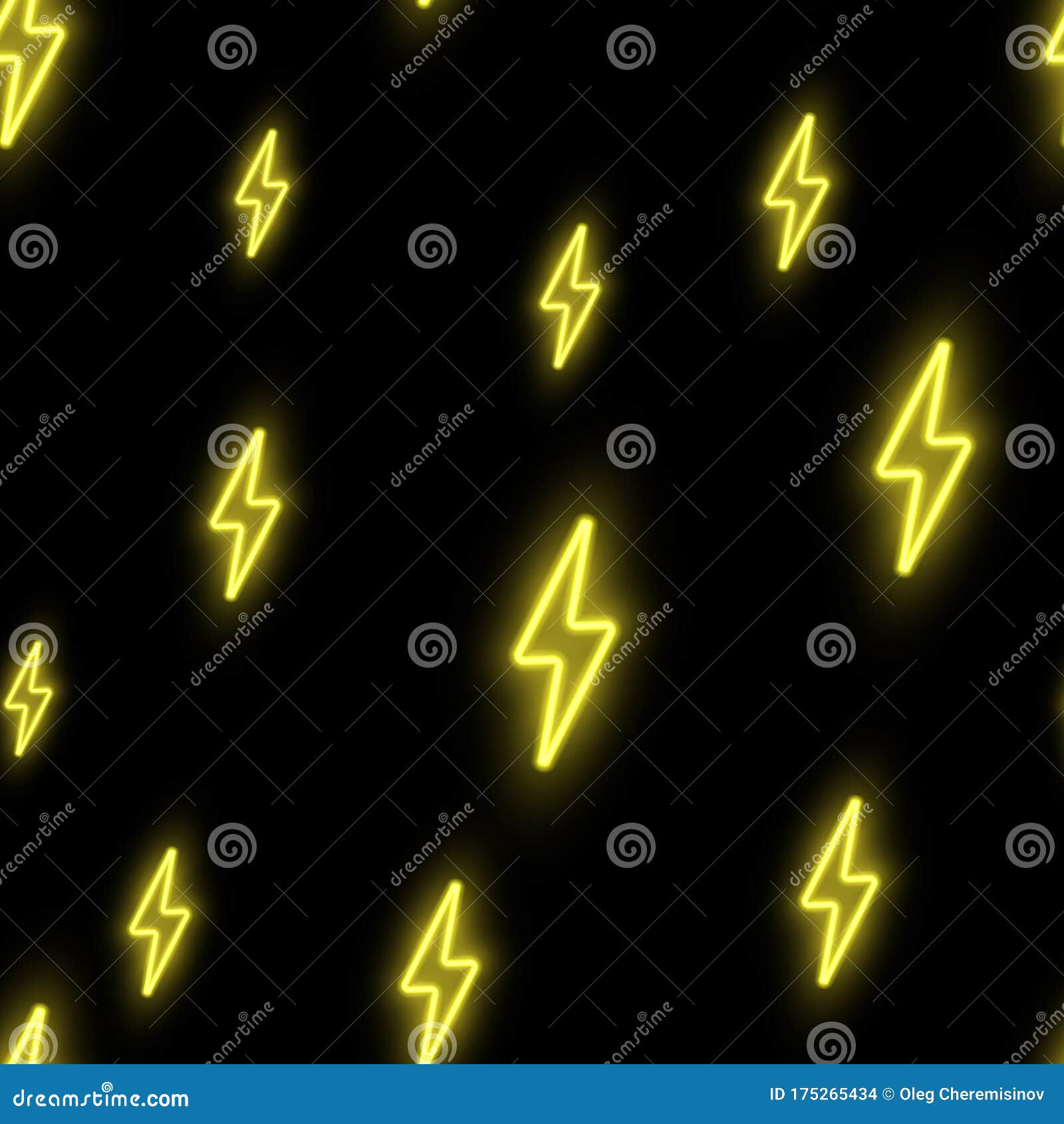 Neon Yellow Lightning on Black Seamless Pattern Stock Vector - Illustration  of decoration, electricity: 175265434