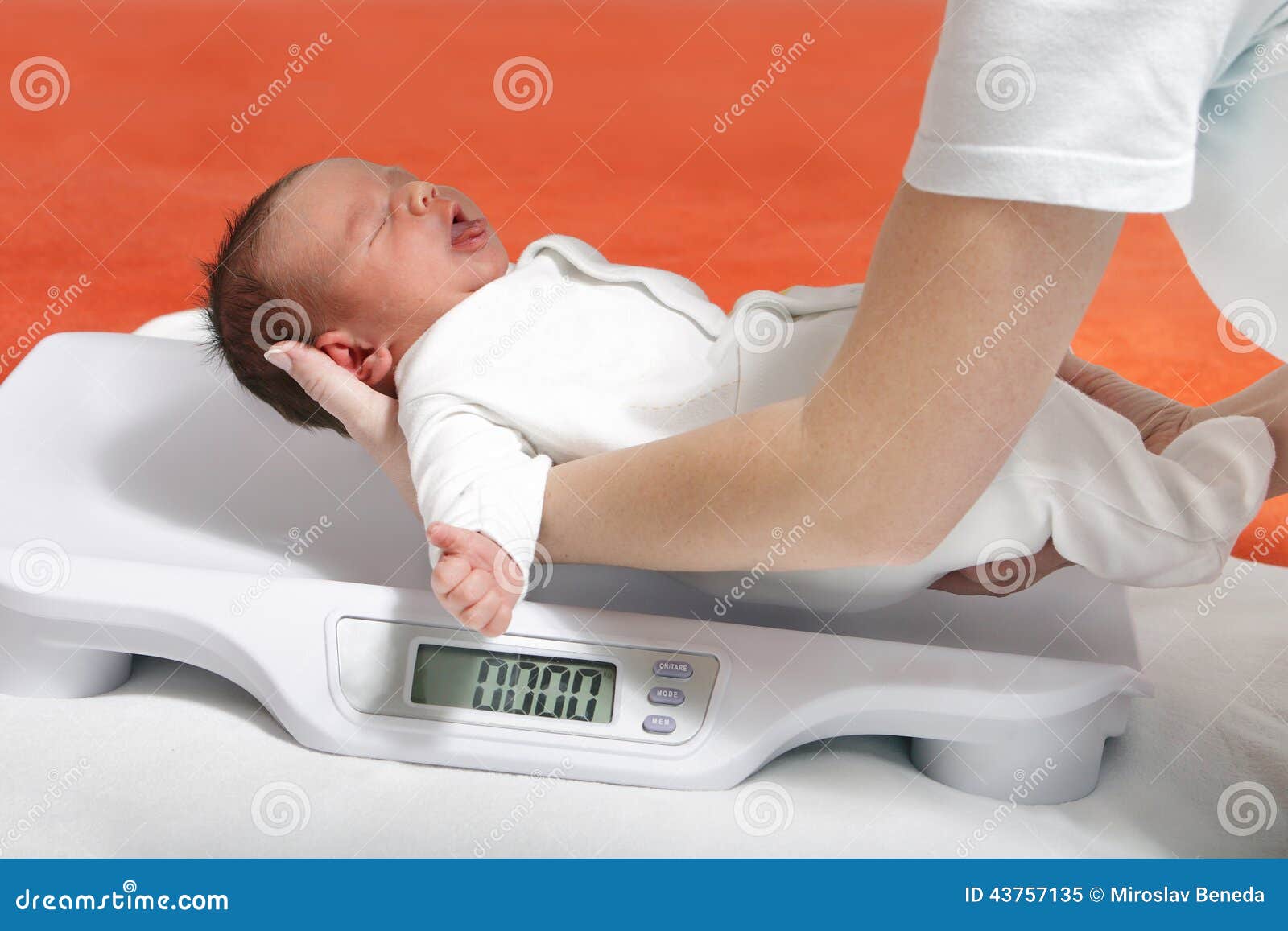 Neonato sulla bilancia immagine stock. Immagine di infanzia - 43757135