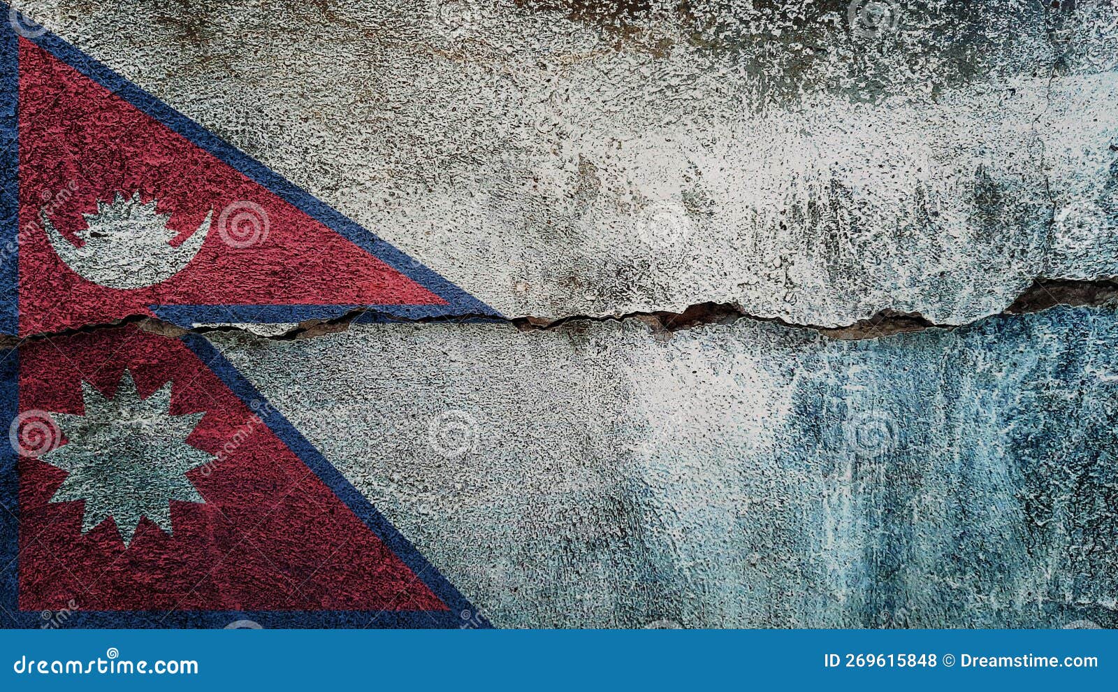 Nepal Flag on Cracked Wall. Earthquake or Drought Concept Stock