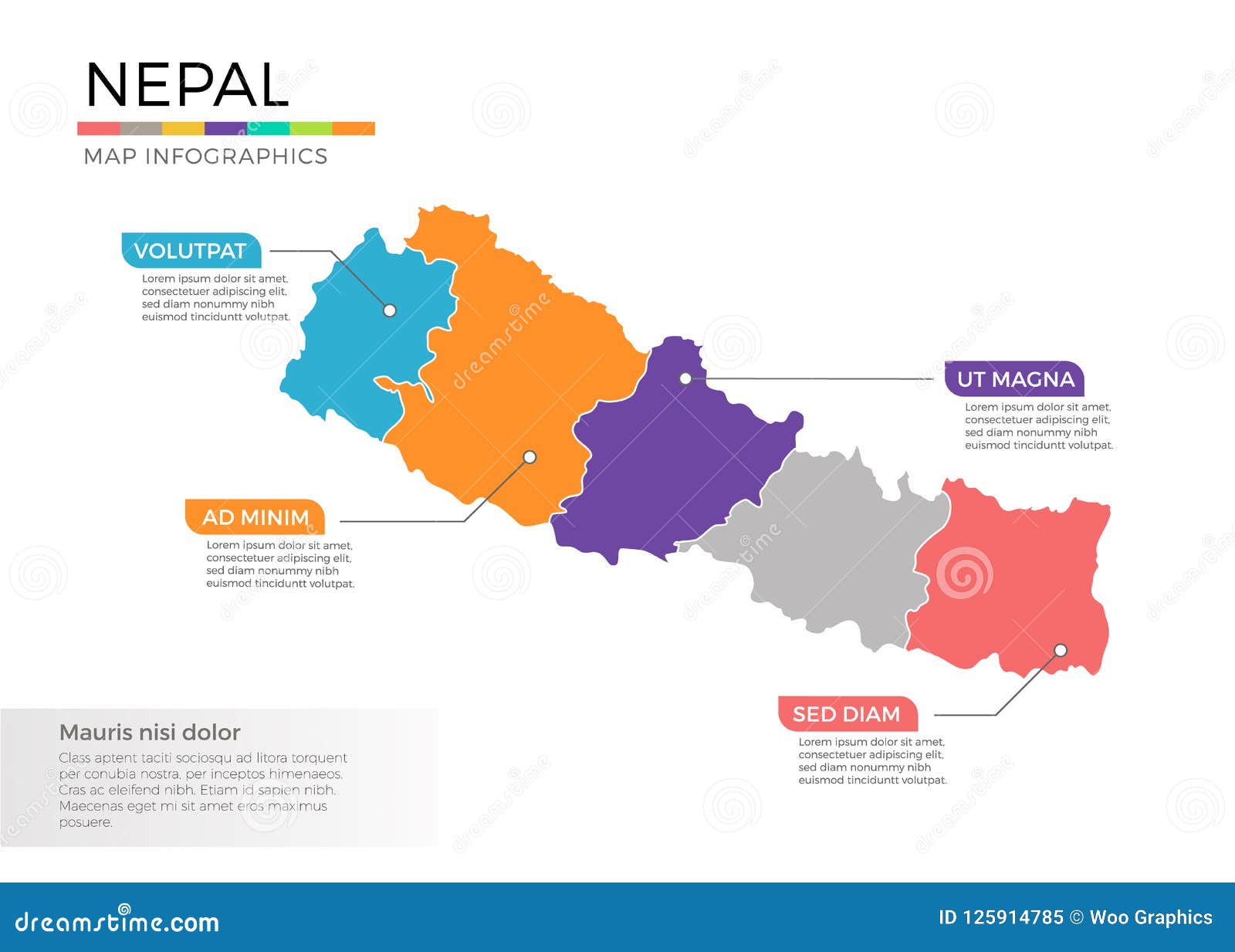 Nepal Map Infographics Vector Template with Regions and Pointer Marks ...