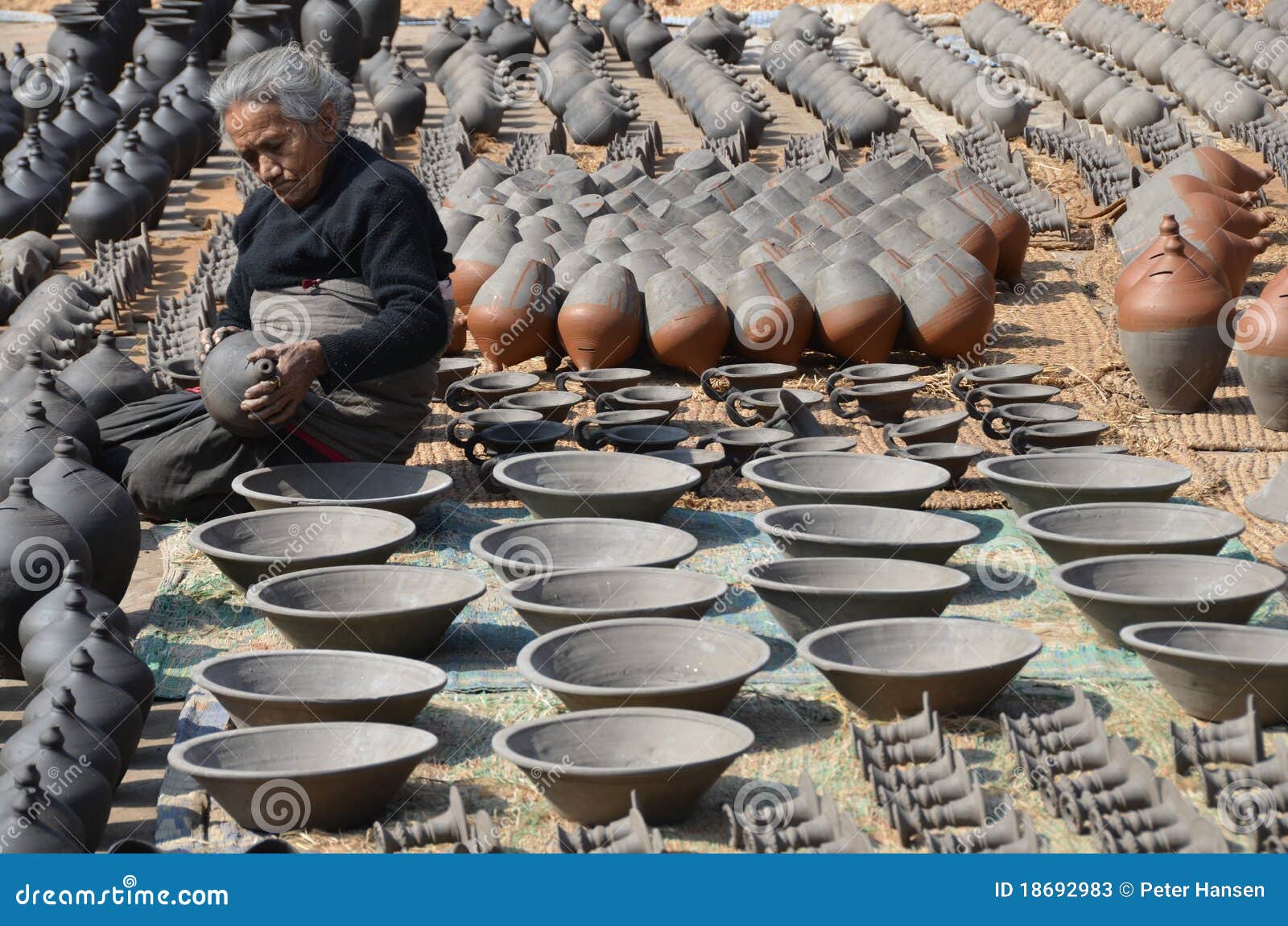 Nepalese Woman with Pottery Editorial Stock Photo Image of sits