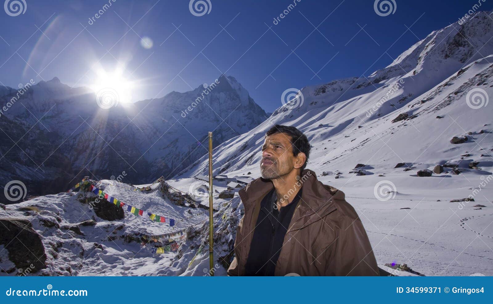 Nepali Guide at the Machapuchare Base Camp Stock Image Image of