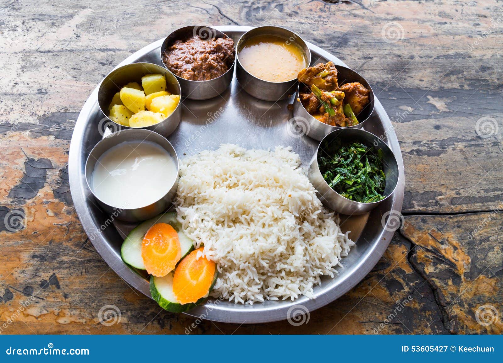 nepali thali meal set with curry mutton