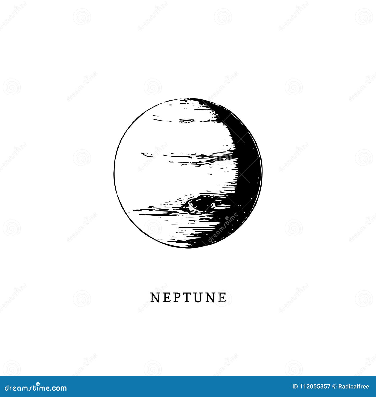 Neptune Planet Image on White Background. Hand Drawn Vector