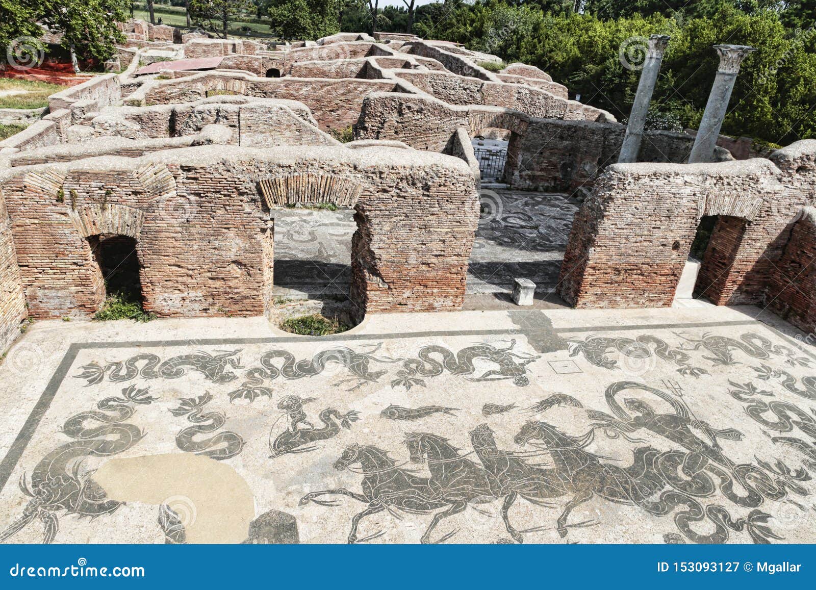 neptune roman empire spa with frigidarium and landscape in ostia antica - rome