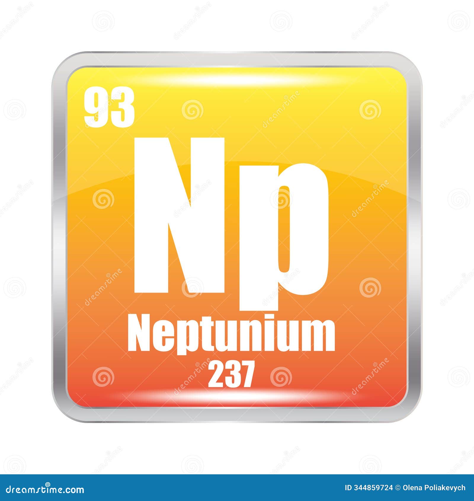 neptunium icon. np chemical . atomic number 93. mass 237. yellow square image.  .