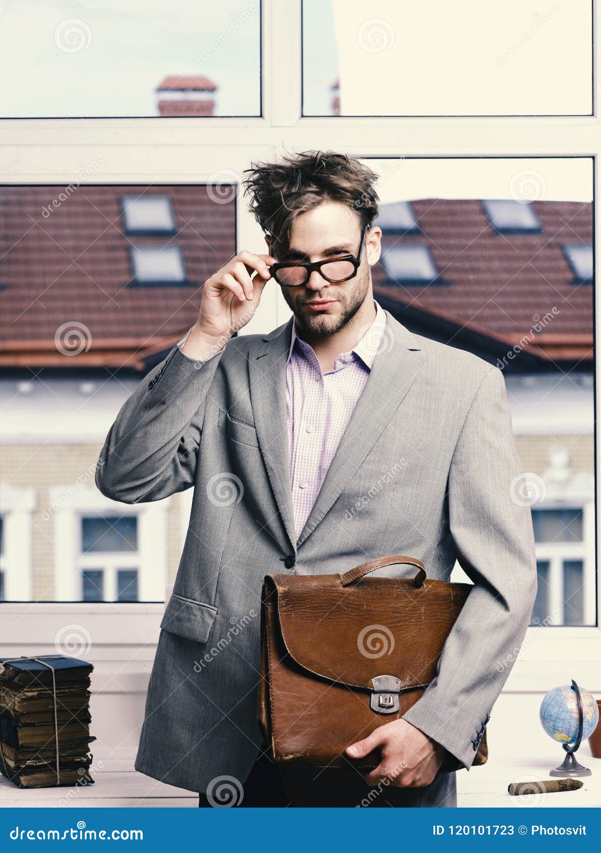Nerd Or Bookworm Wearing Classic Jacket Education And Work Concept Stock Image Image Of 