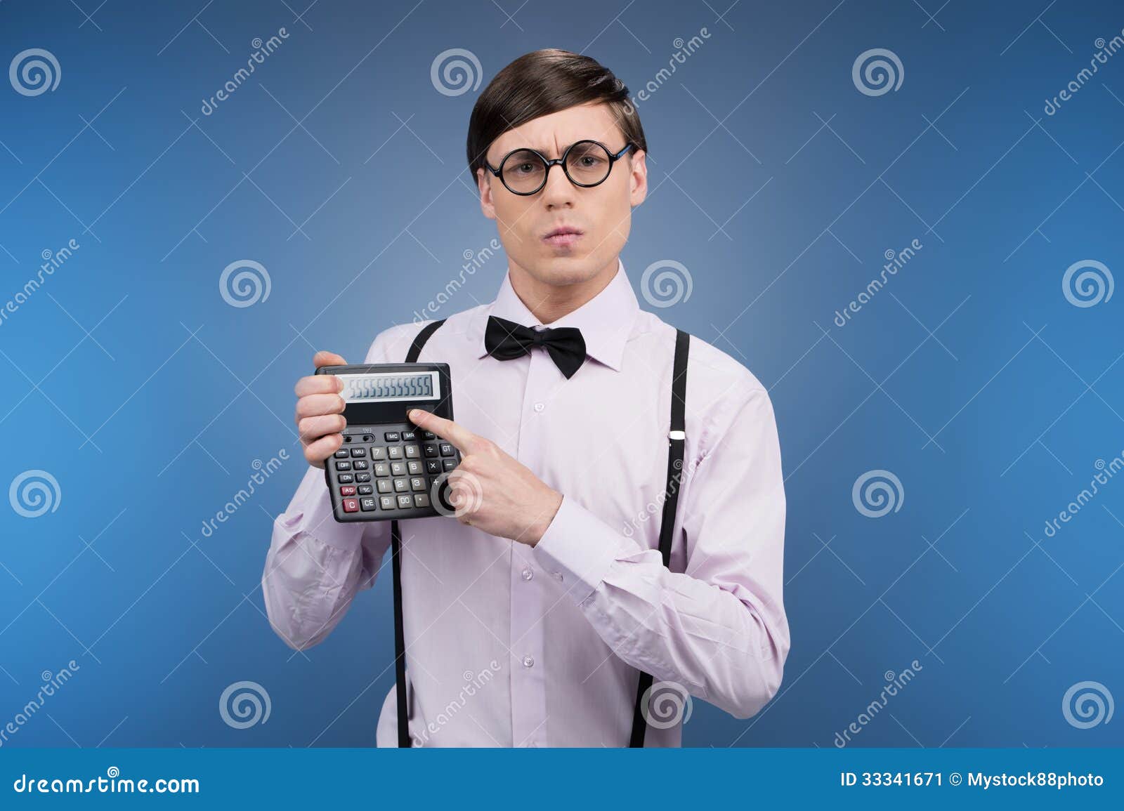 nerd with calculator.