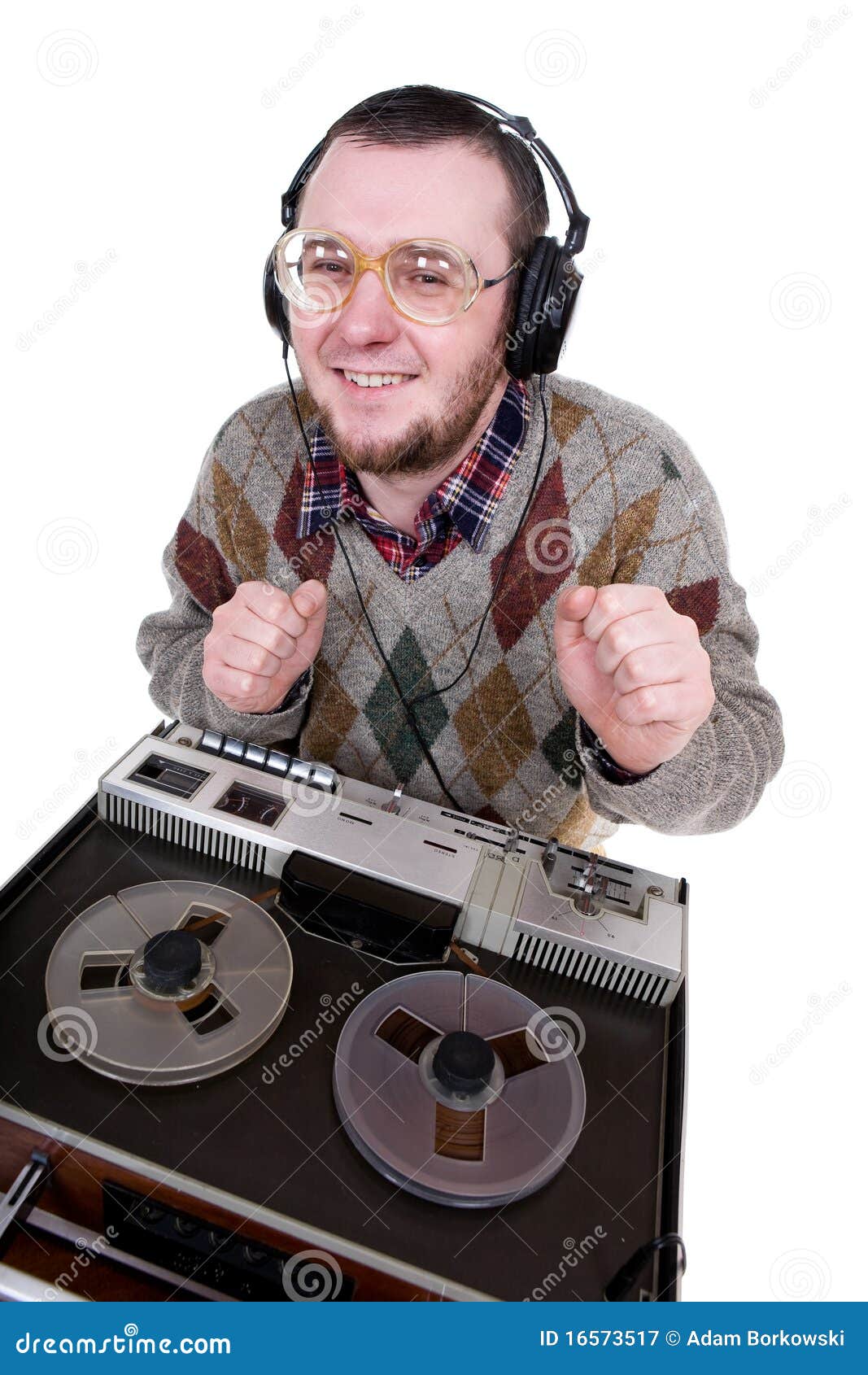 Nerd enjoying music stock image. Image of look, funny 16573517