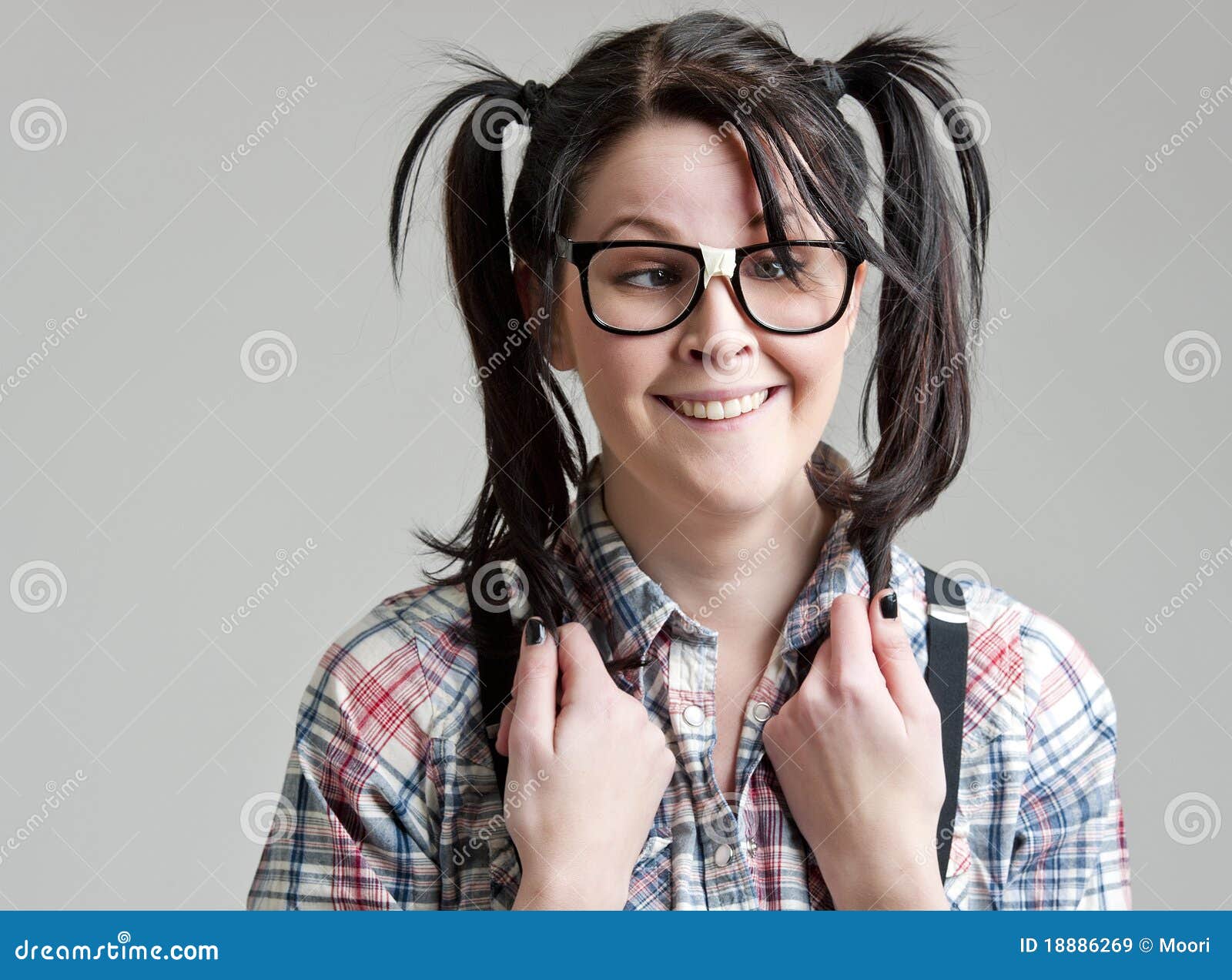 nerd girl stock image. image of pigtails, stereotype - 18886269