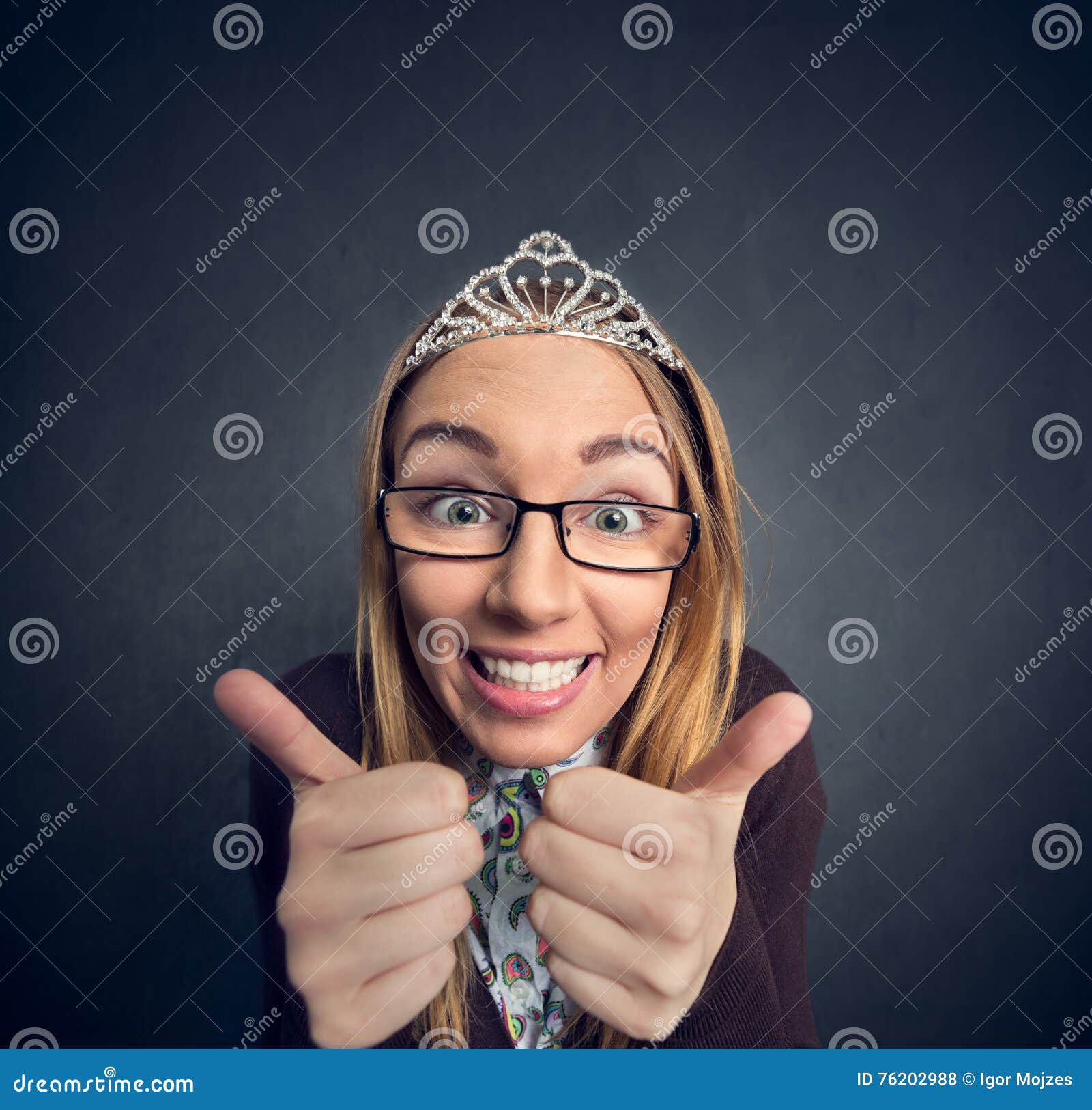 Nerd prom queen stock photo. Image of crown, happy, glasses 76202988