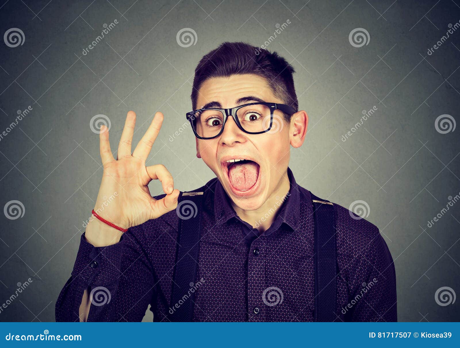 Nerdy Funny Man Showing Ok Sign Stock Image Image of model, finger