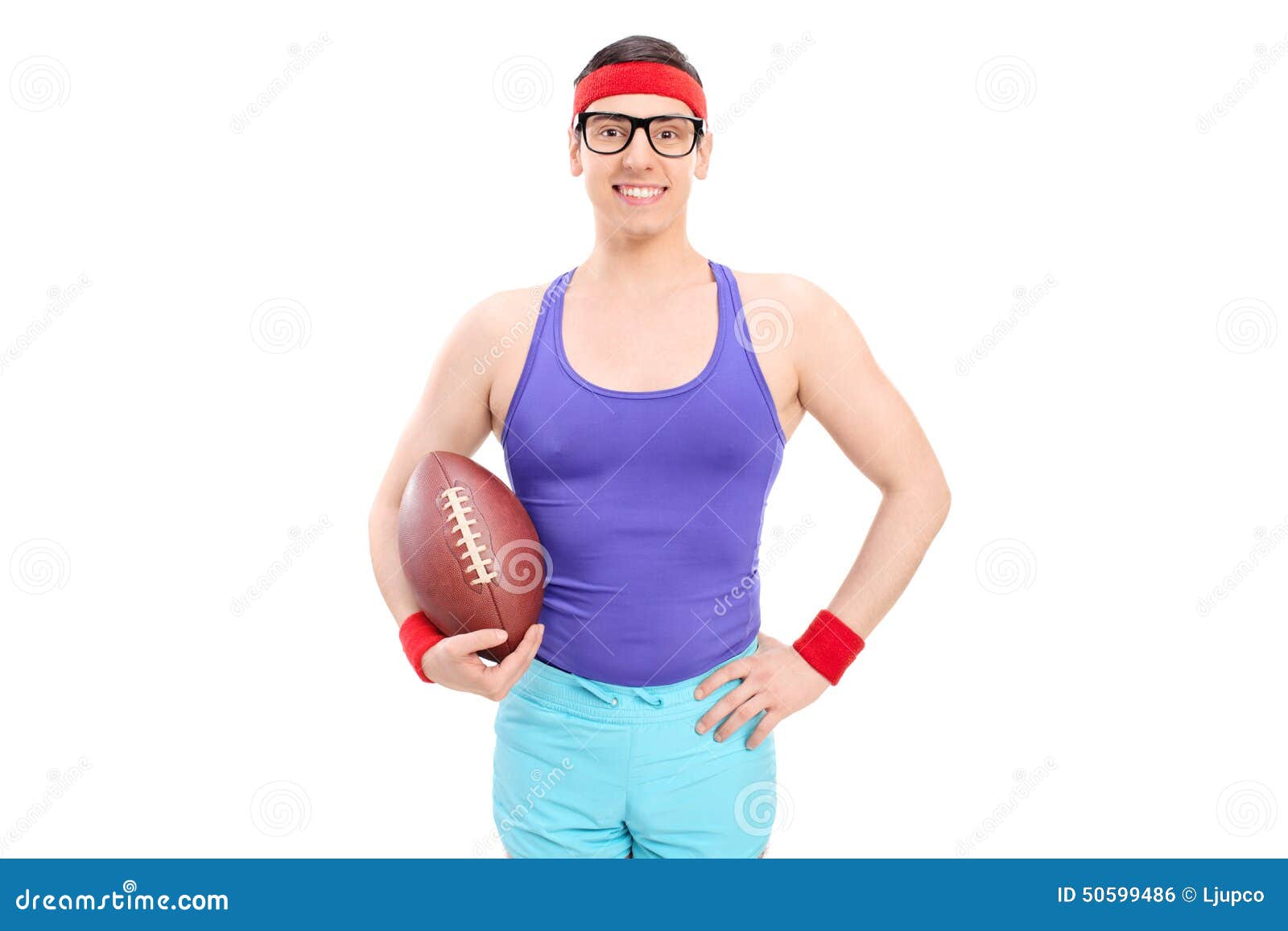 Nerdy Guy Holding a Football Stock Photo - Image of cheerful, football ...